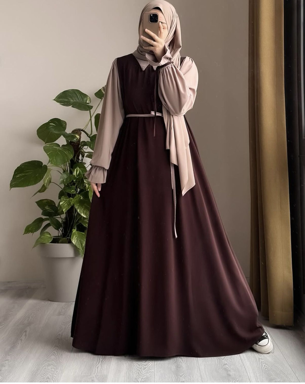 Image of firduaa Silk Blend Self Design Abaya
