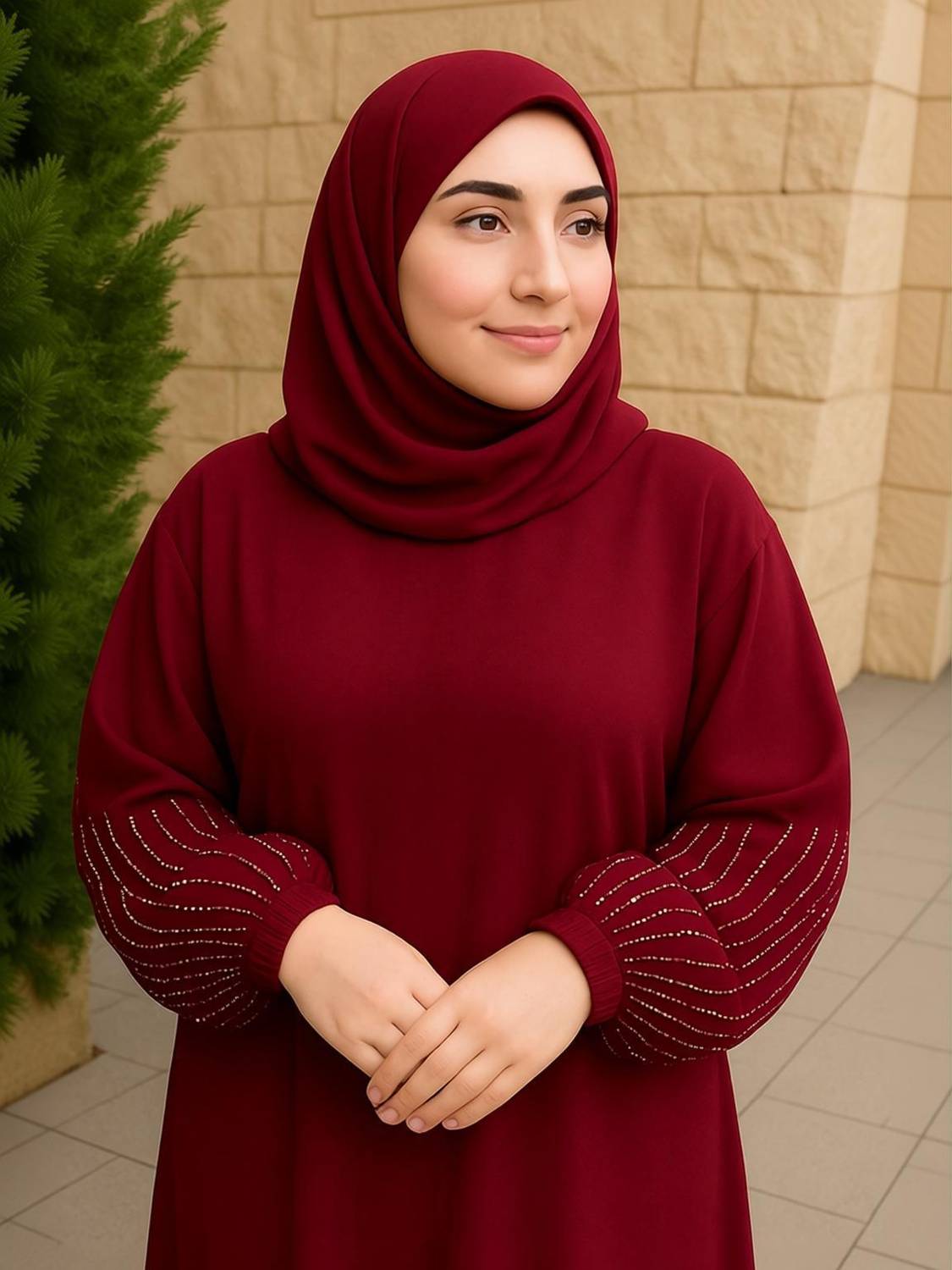 AKCOLLECTION2 Polyester Solid Burqa With Hijab