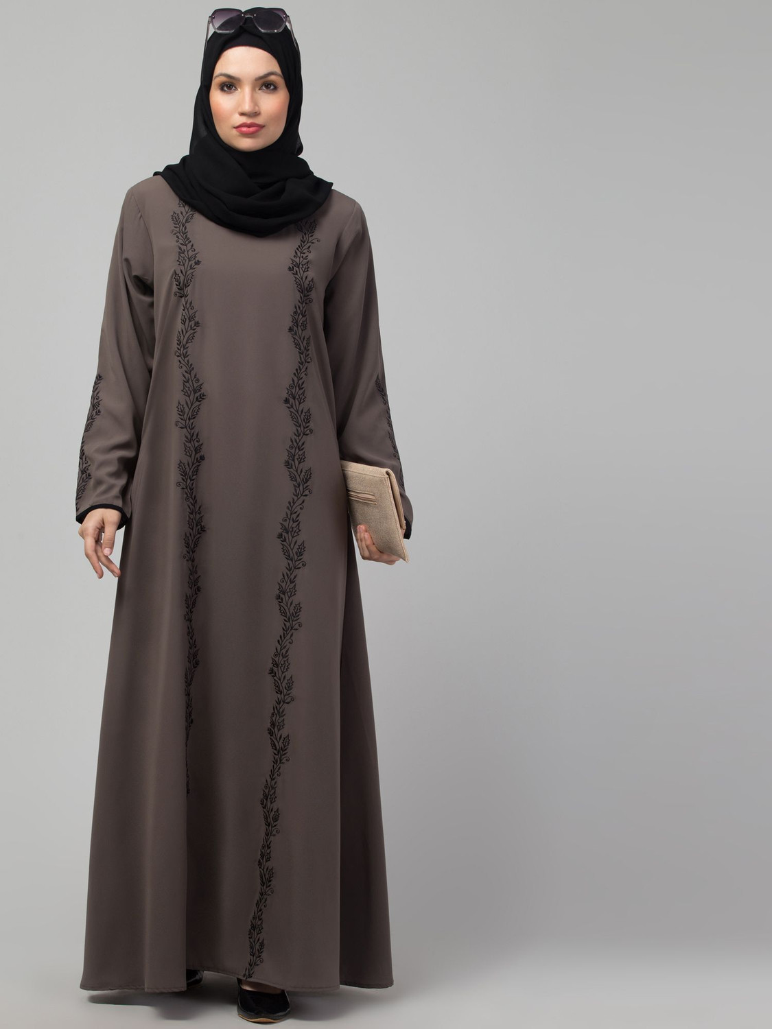 Image of HIZFASON Nida Matte Self Design Abaya With Hijab