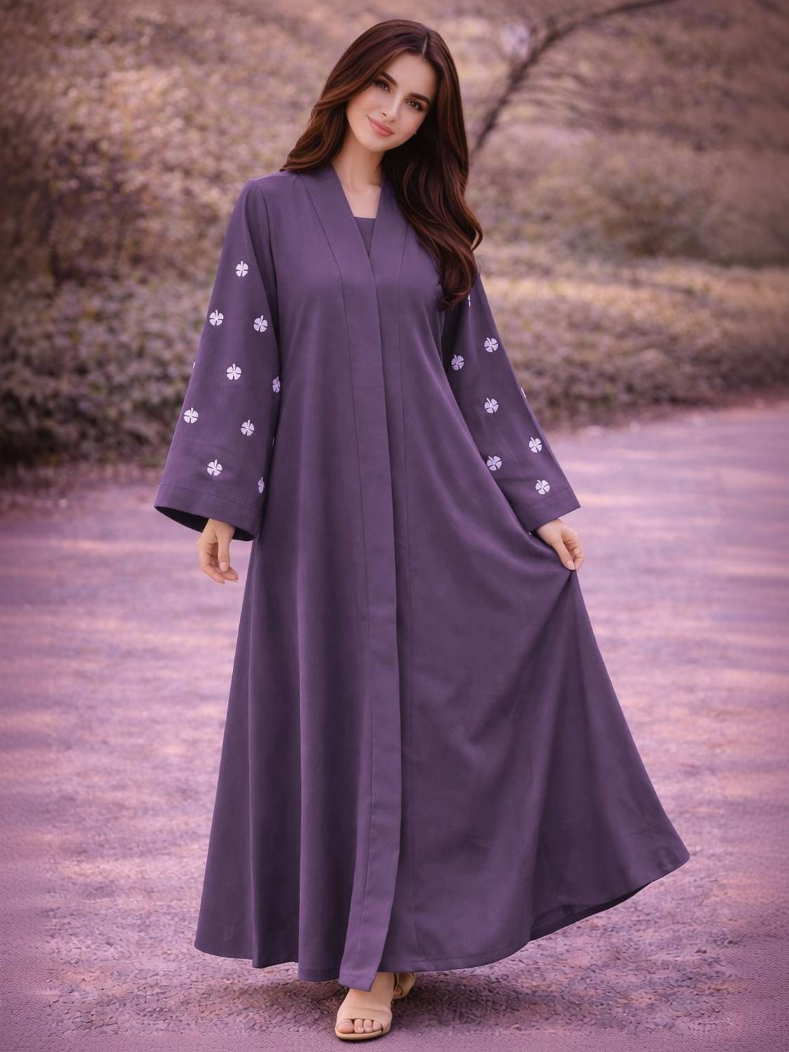 aaruh Polycotton Self Design, Solid Abaya