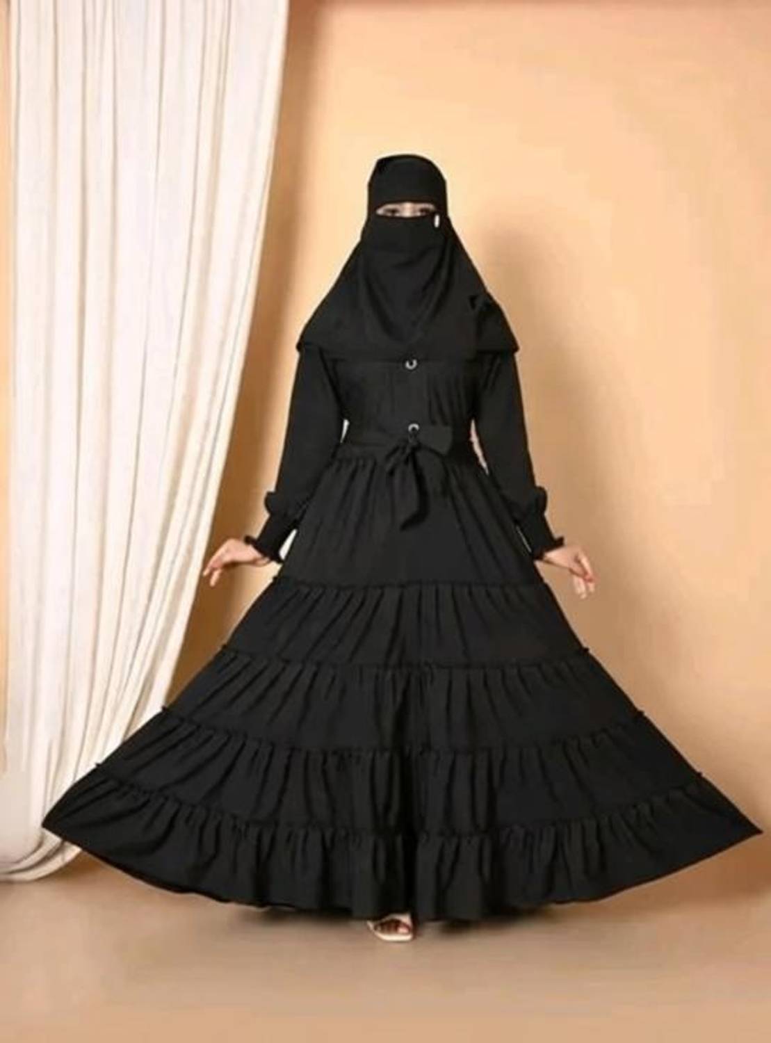 AFIYAH Cotton Blend Solid Abaya With Hijab