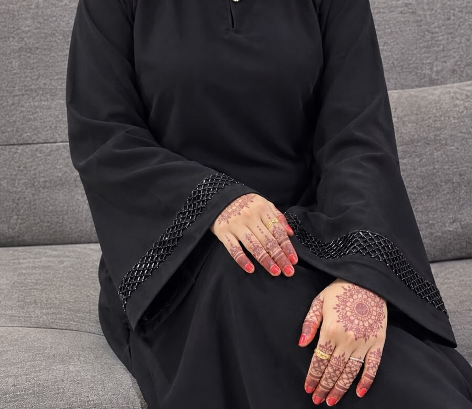 Image of KSCOLLECTION Cotton Silk Self Design Abaya With Hijab (Black)