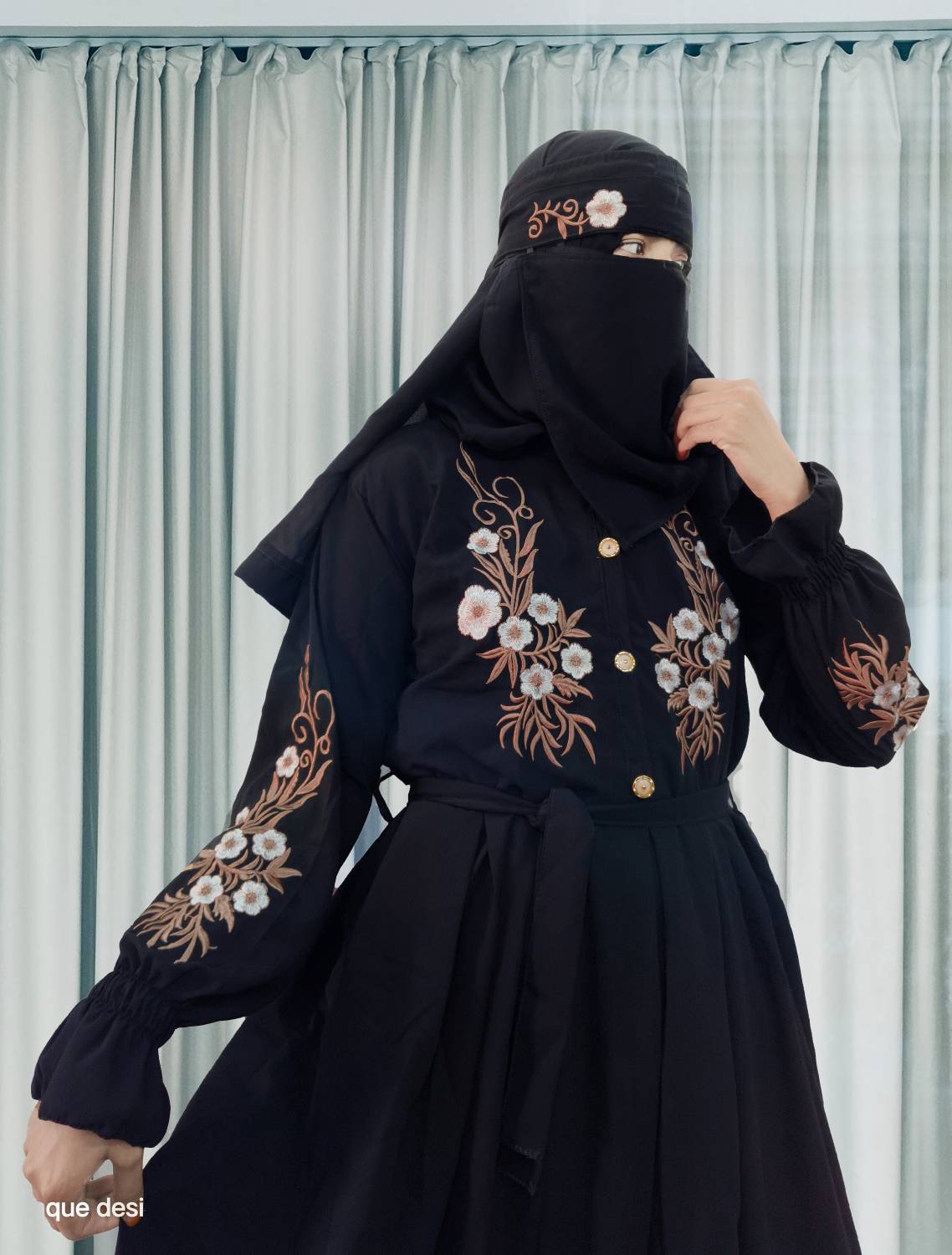Buraque Designer Polyester Solid Abaya With Hijab