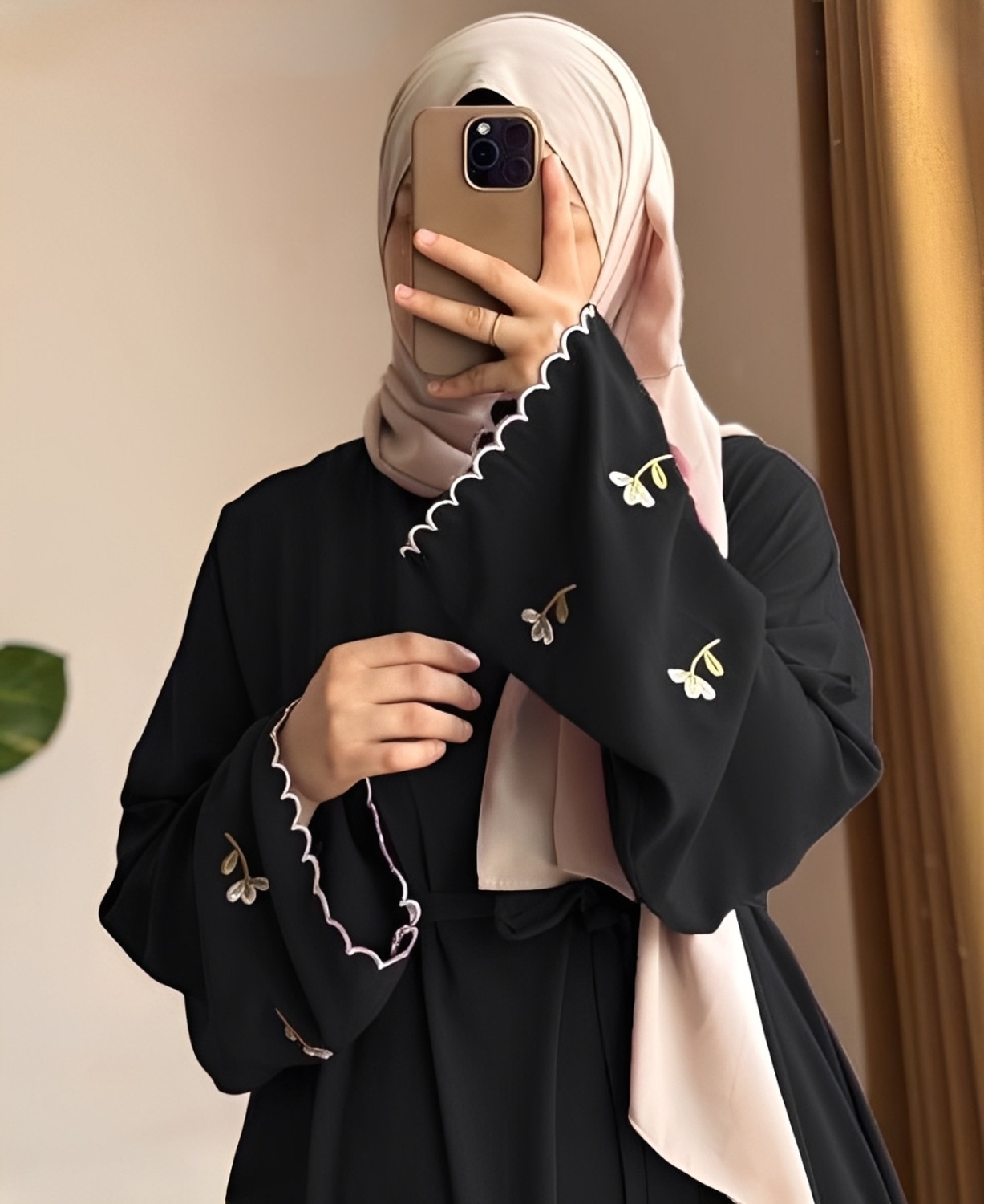 Image of DC Cotton Blend Solid Burqa With Hijab