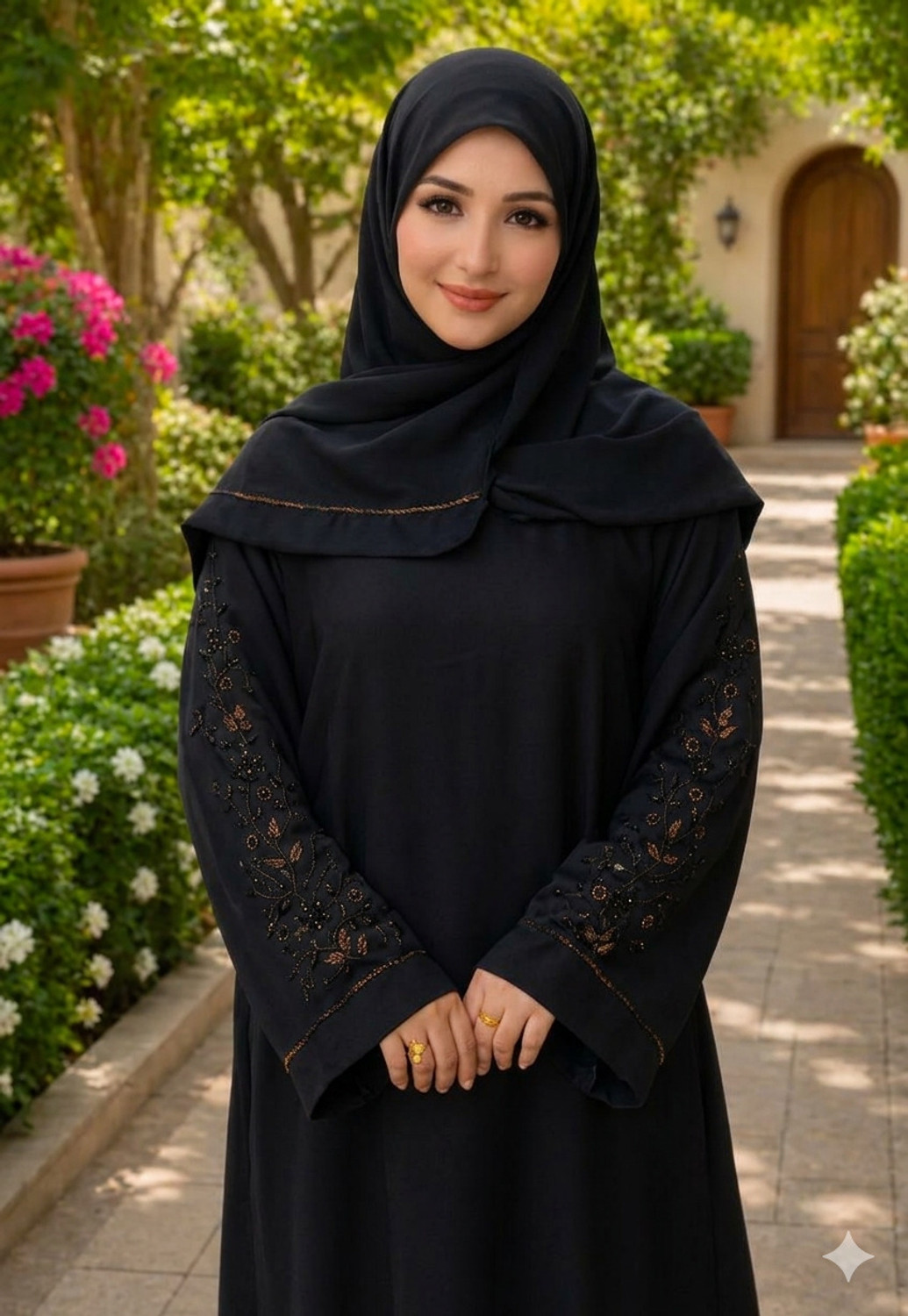 Image of KSCOLLECTION Cotton Blend Solid, Self Design Burqa With Hijab (Black)