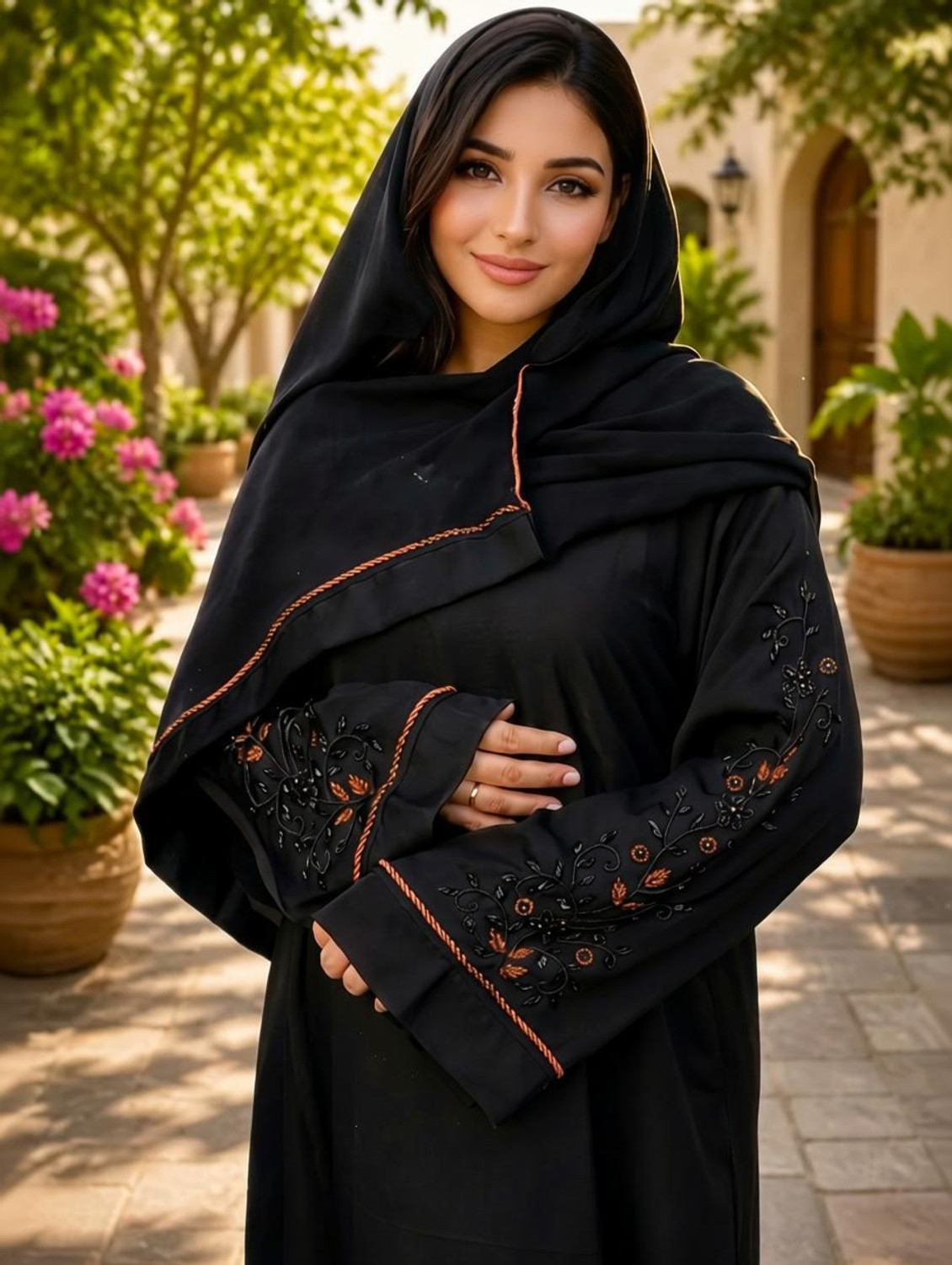 Image of KSCOLLECTION Cotton Blend Solid, Self Design Burqa With Hijab (Black)