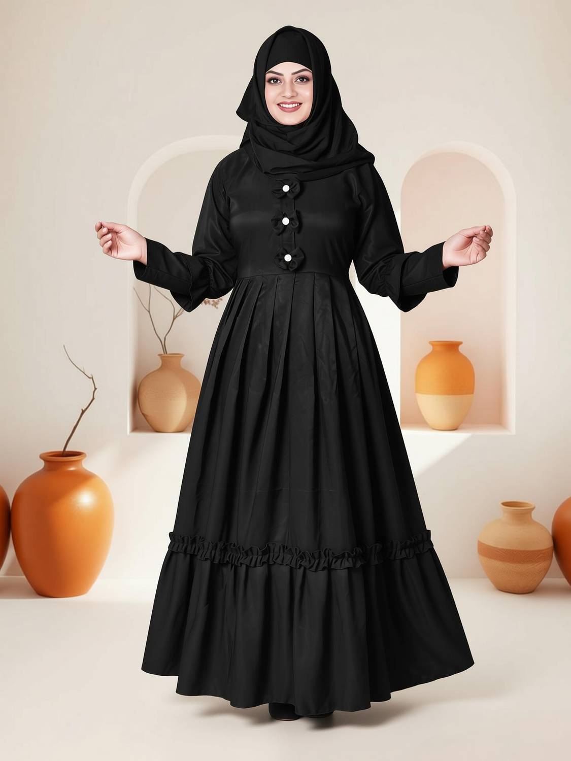 ALFIYA FASHON Cotton Silk Self Design Abaya With Hijab