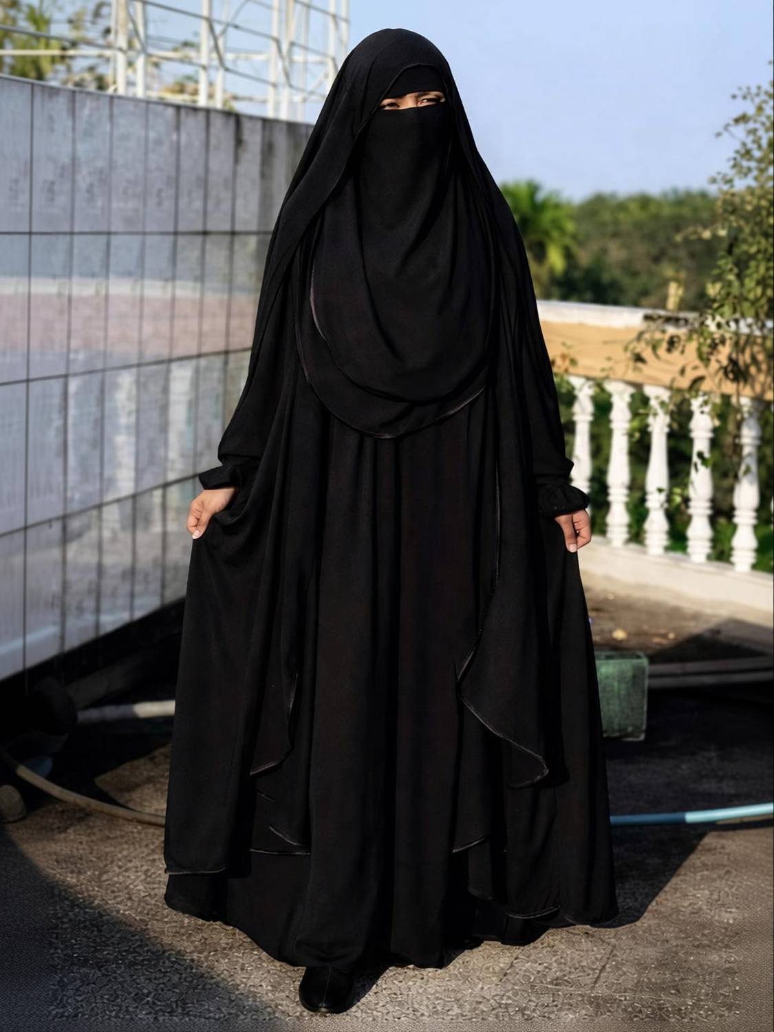mes enreuh Georgette Solid Burqa with Hijab - Image 1