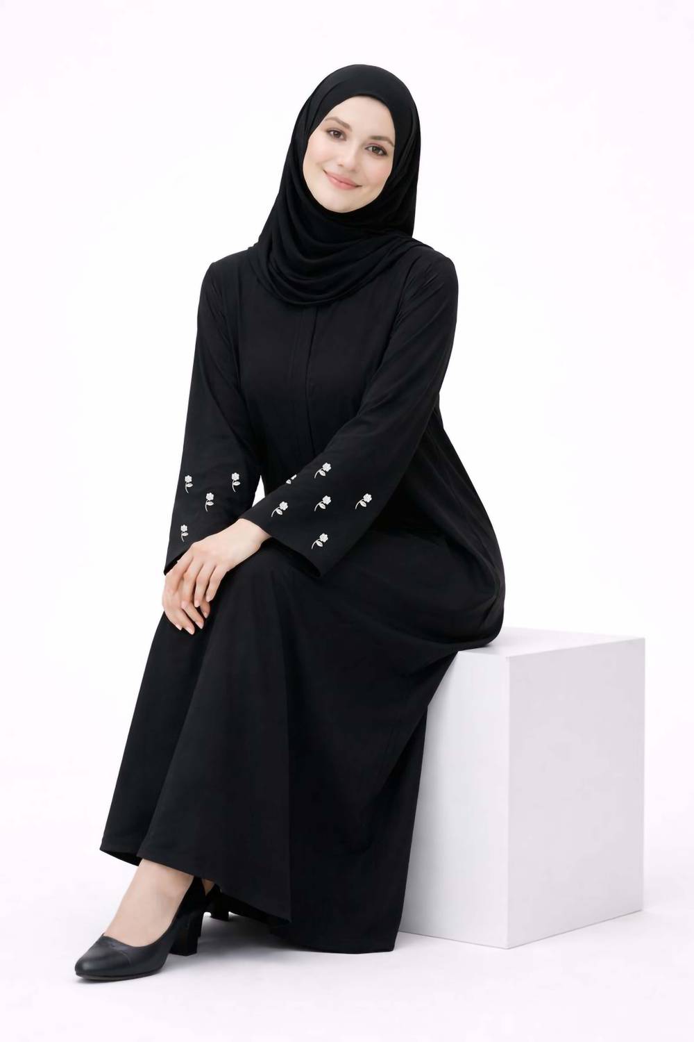 aaruh Polyester Self Design Abaya With Hijab