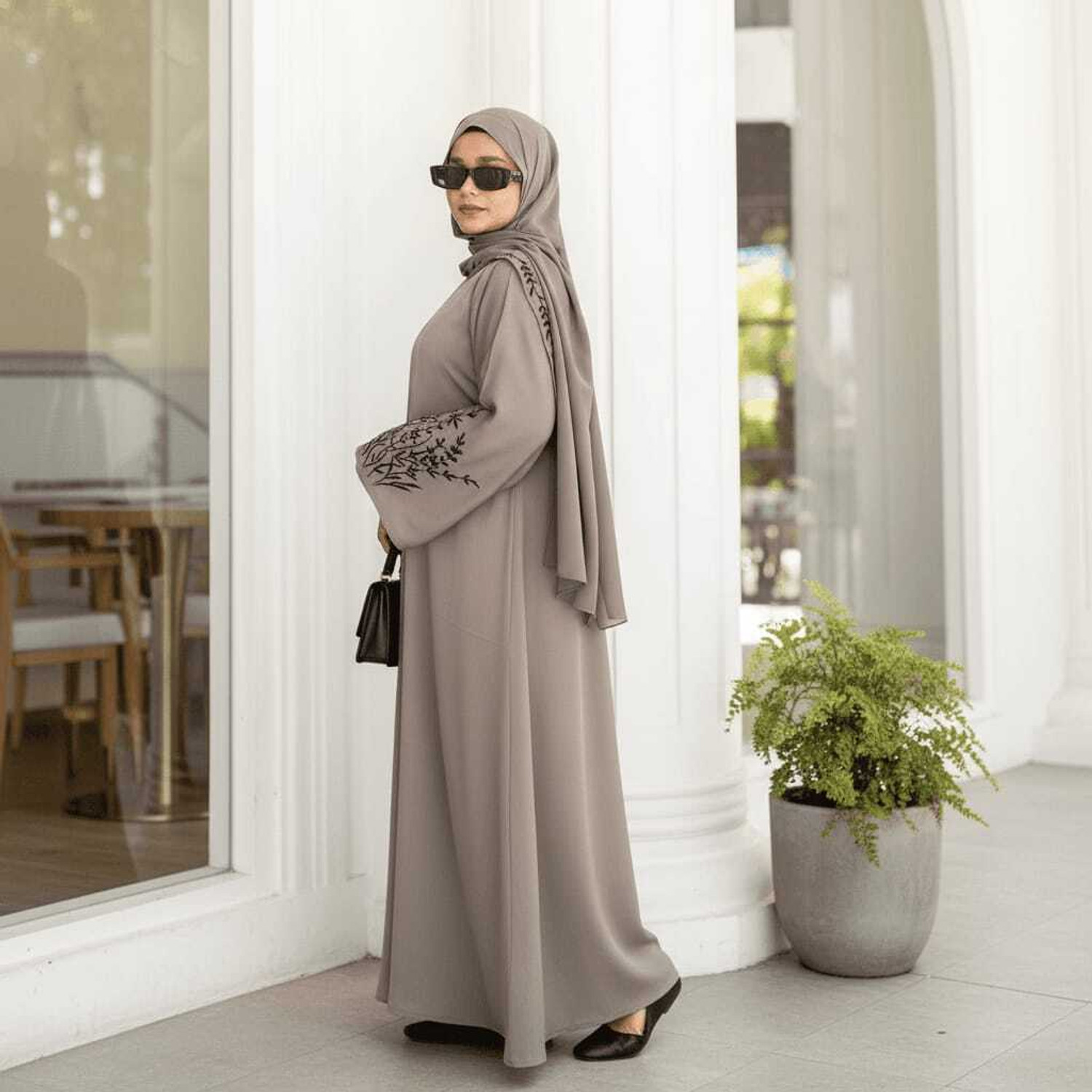 SapphirEVeil Cotton Blend Self Design Abaya With Hijab