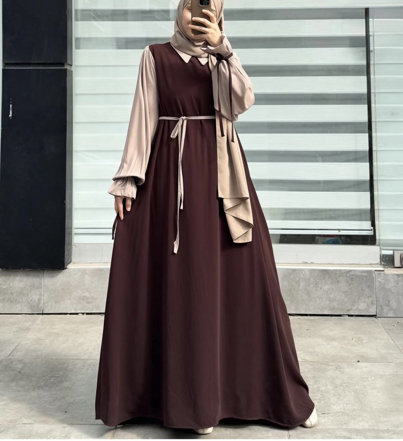 Image of firduaa Silk Blend Self Design Abaya
