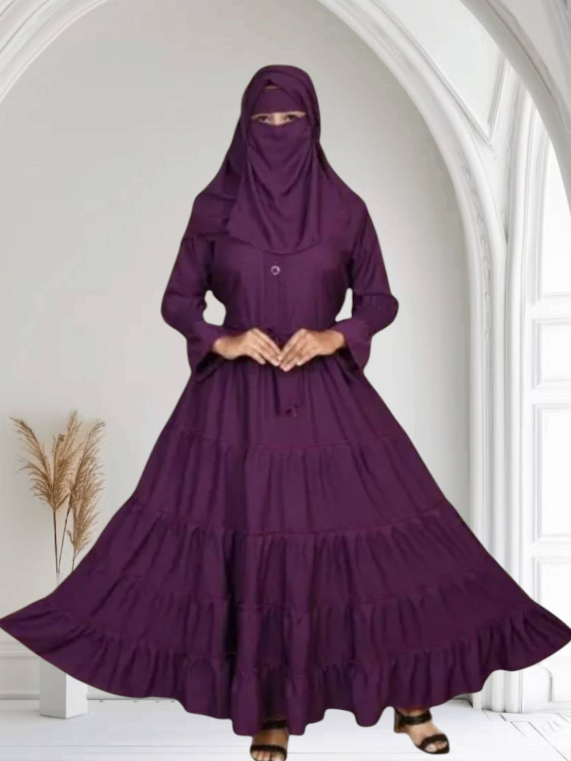 ALFIYA FASHON Silk Blend Solid Abaya With Hijab