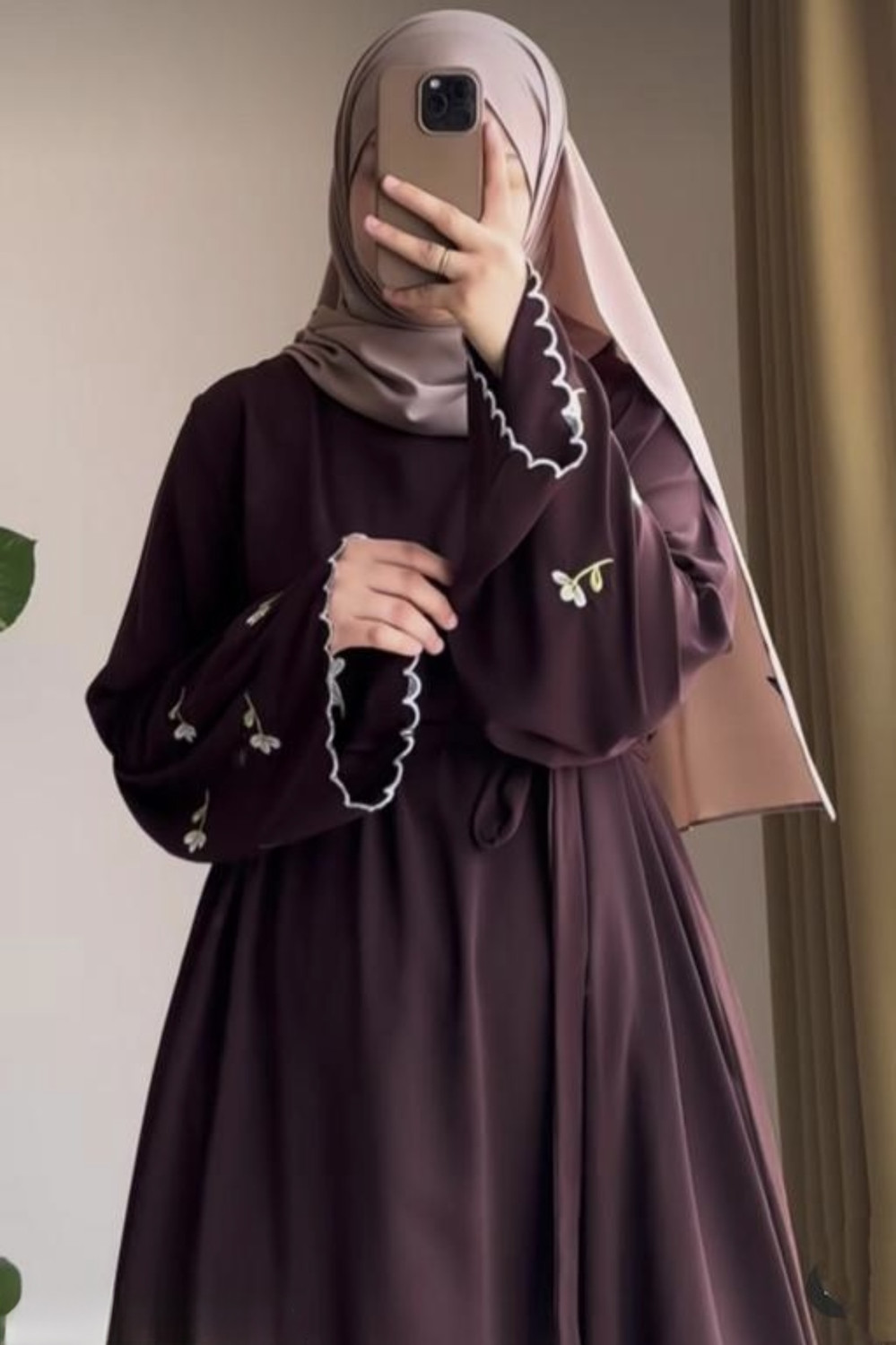 Image of DC Cotton Blend Solid Burqa With Hijab