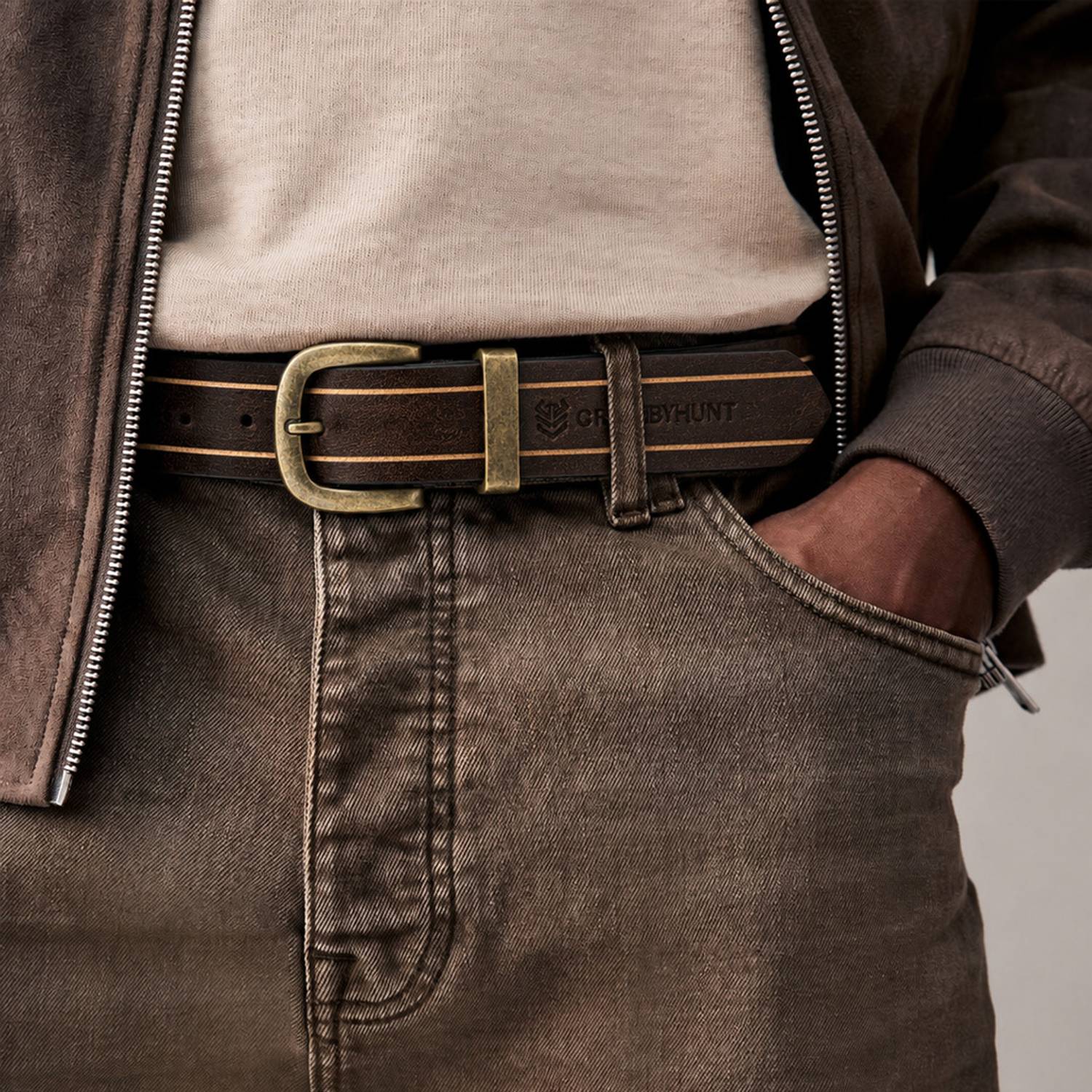 CRABBY Men Brown Genuine Leather Belt - Image 3