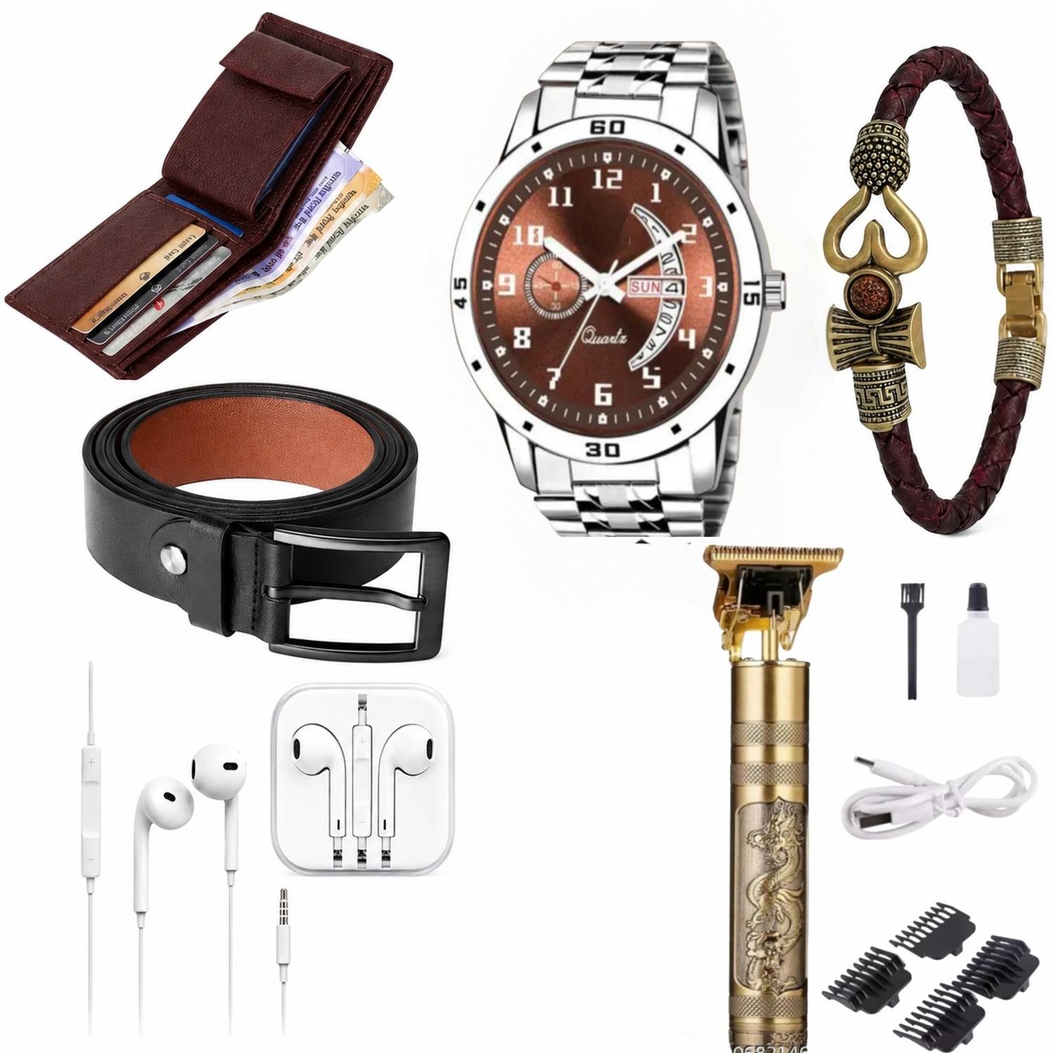 Kkhatu Multicolor Belt, Wallet & Watch Combo - Image 1