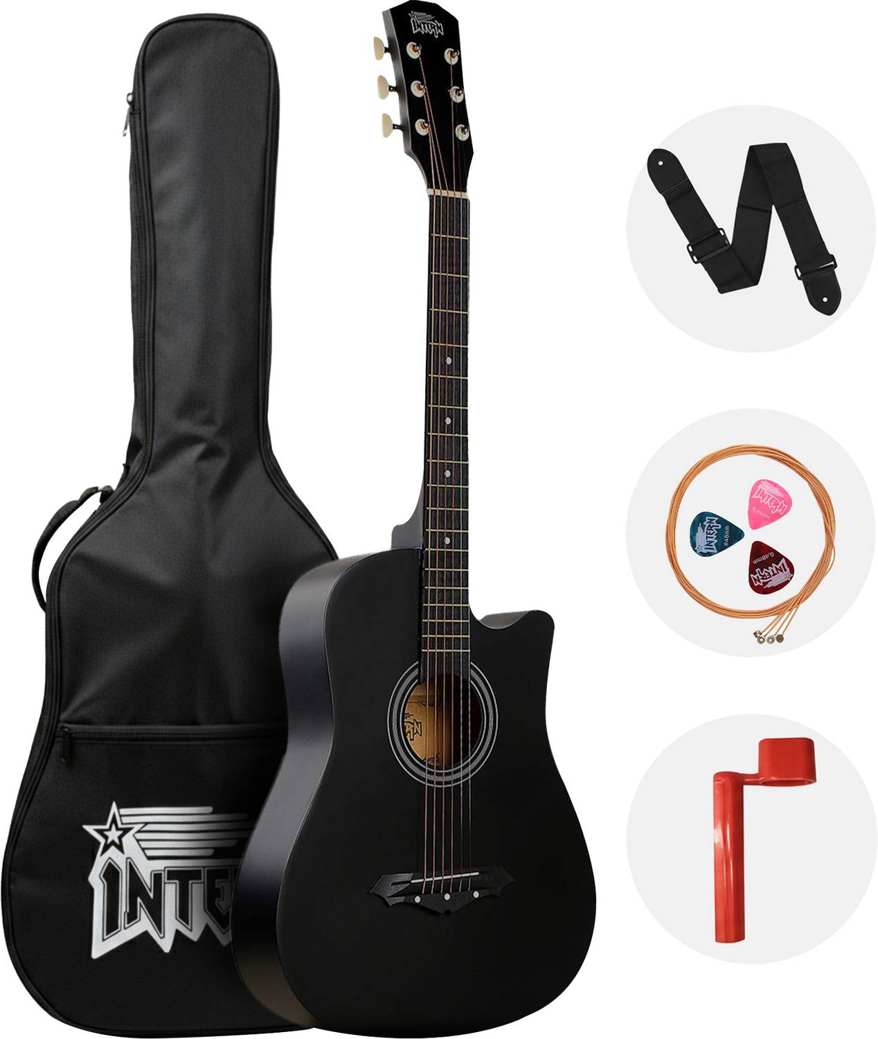 Intern Black Acoustic Guitar Rosewood Ebony Right Hand Orientation