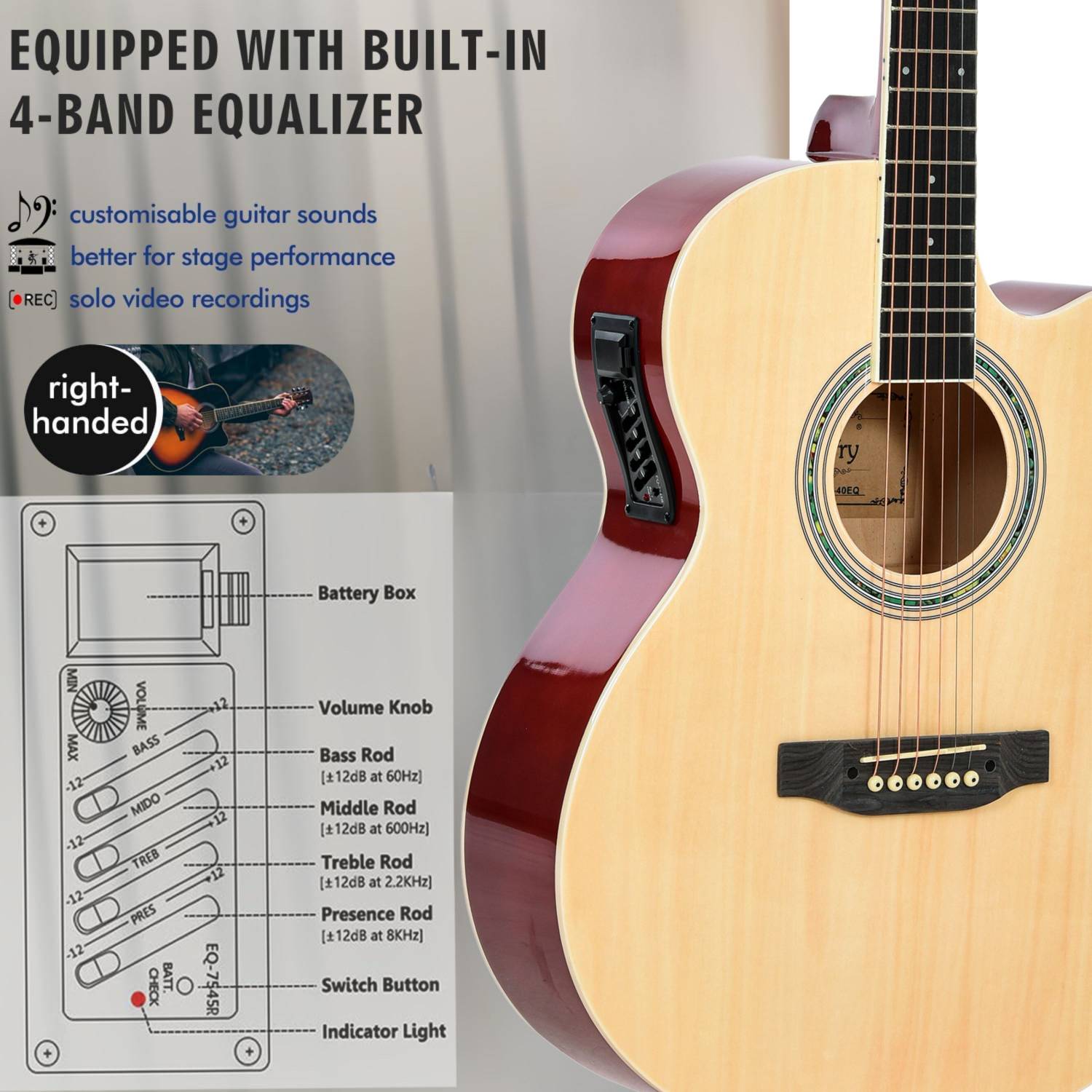 BLUEBERRY B-40EQ-NAT Semi-acoustic Guitar - Image 2