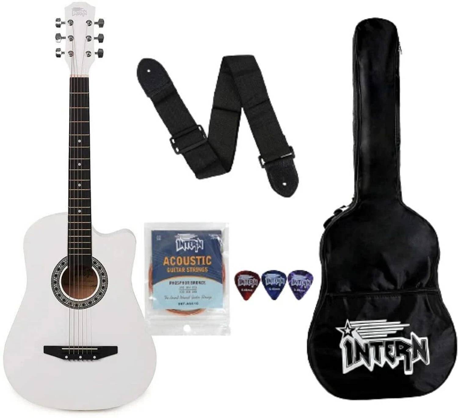 intern INT-38C-WH Acoustic Guitar Linden Wood Rosewood Right Hand