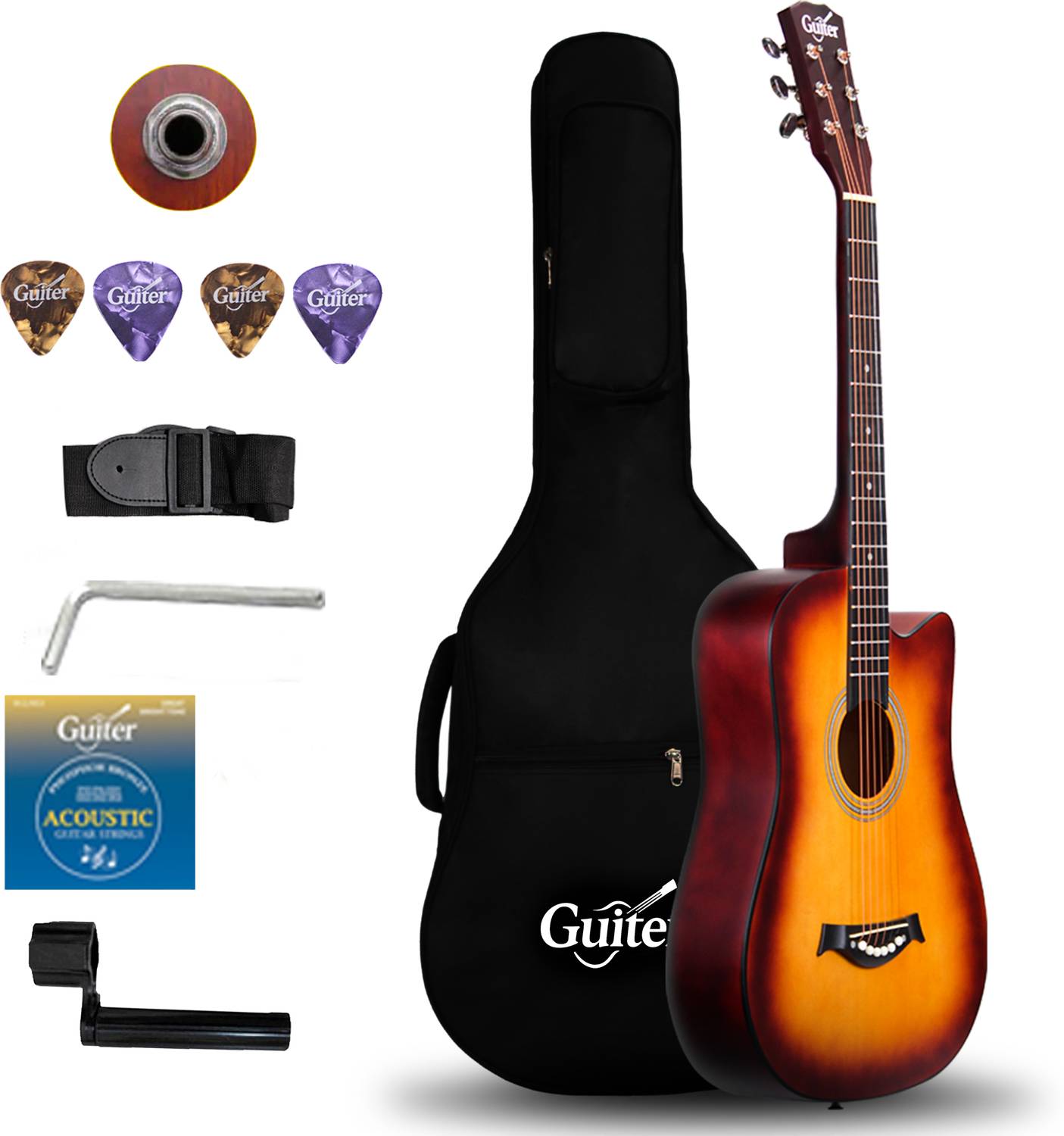 Guiter 38IN-CG Acoustic Guitar with Pickup ,Truss Rod,& Starter k