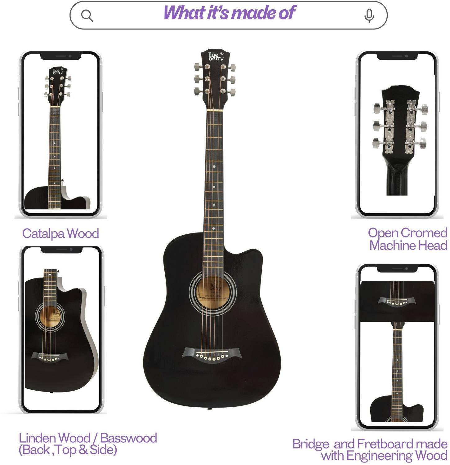 Blueberry B-D38-Black 38" Acoustic Guitar - Image 4