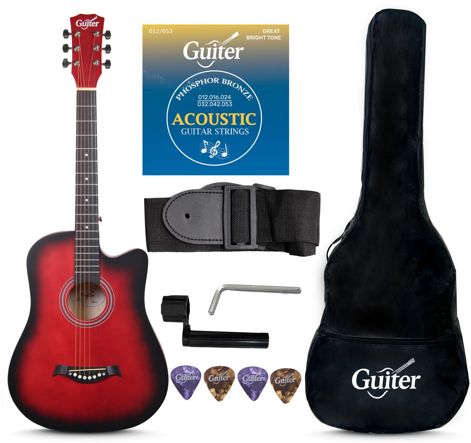 Image of Guiter OTG-38CG 38 inch Cutaway Acoustic Guitar Kit Red, Truss Rod, Linden & Rosewood Build Acoustic Guitar Linden Wood Rosewood Right Hand Orientation