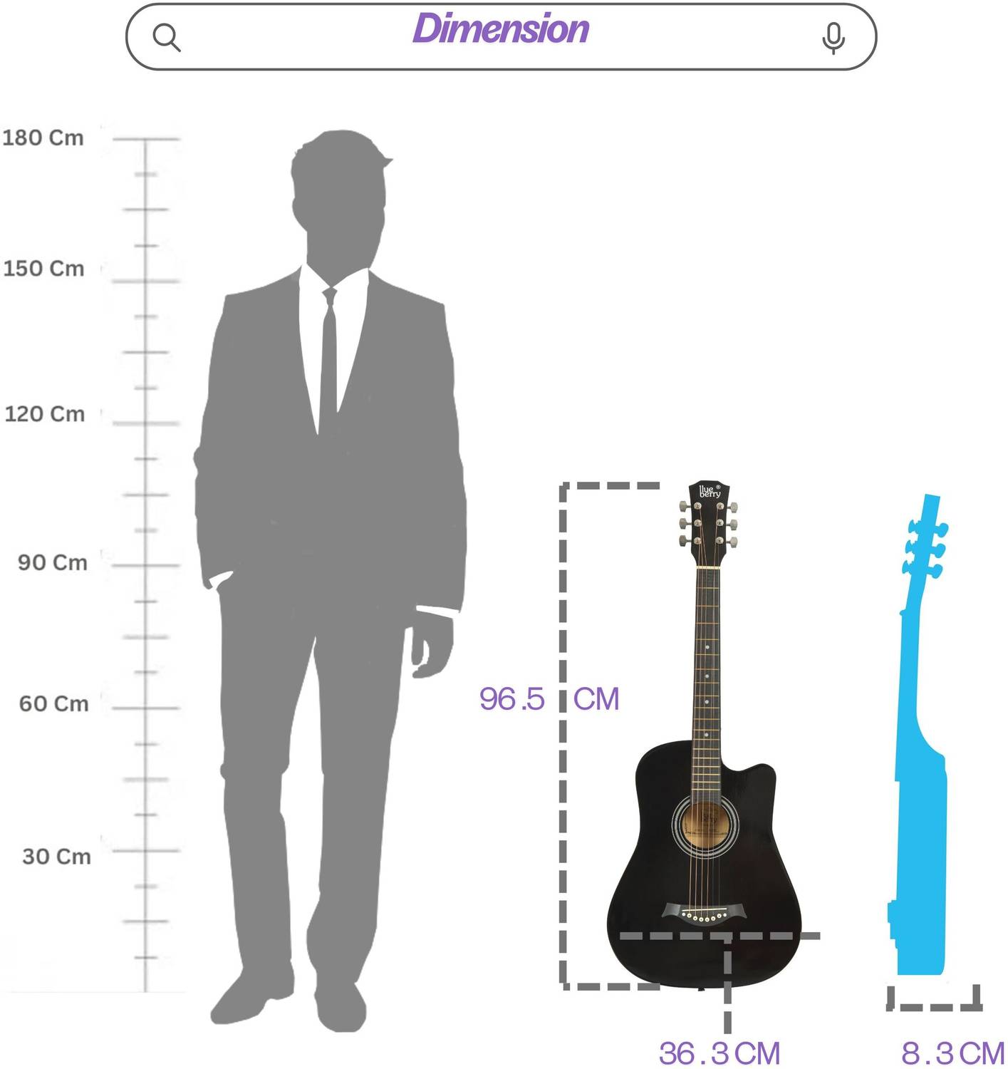 BLUEBERRY 38C Black 38 Inch Acoustic Guitar - Image 5