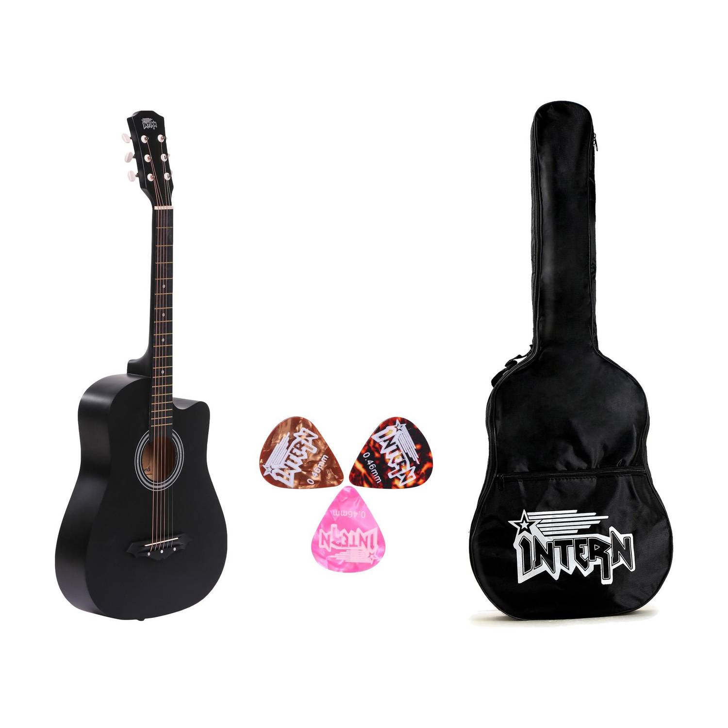 intern INT-38C-LGP-BK Acoustic Guitar Linden Wood Rosewood Right Hand Orientation
