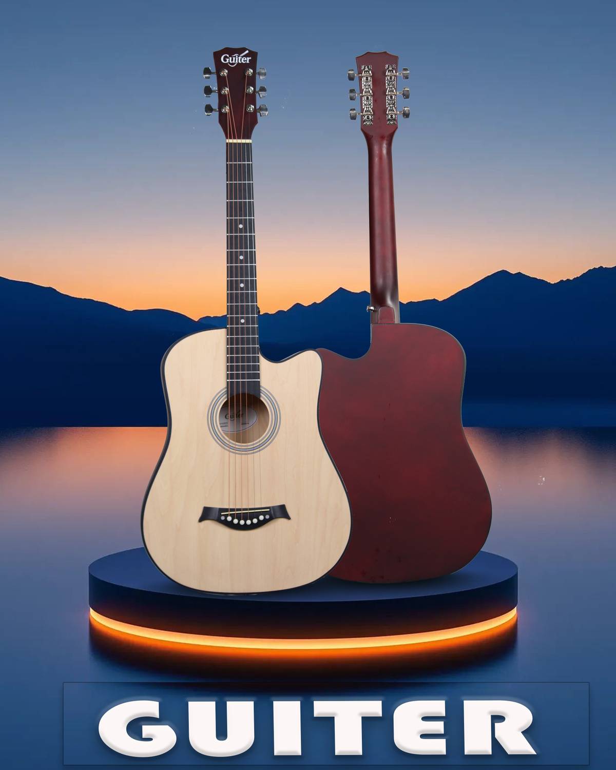 Guiter OTG38-CG-38Inch Cutaway Acoustic Guitar-(2 NOS) Combo Kit