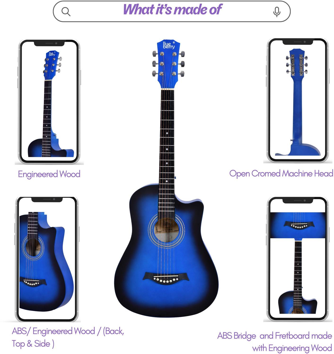 BLUEBERRY B-38CM-BLUE 38cm Blue Acoustic Guitar - Image 4