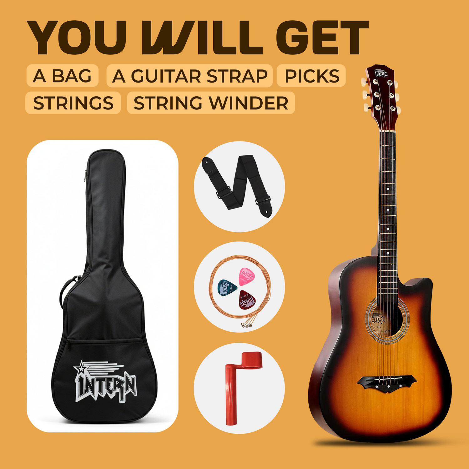 Image of intern INT-38C-SB Acoustic Guitar Rosewood Ebony Right Hand Orientation