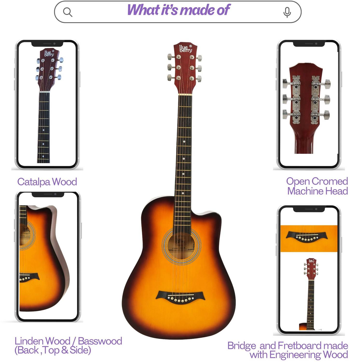 BLUEBERRY B-38C 38 inch Acoustic Guitar - Image 4