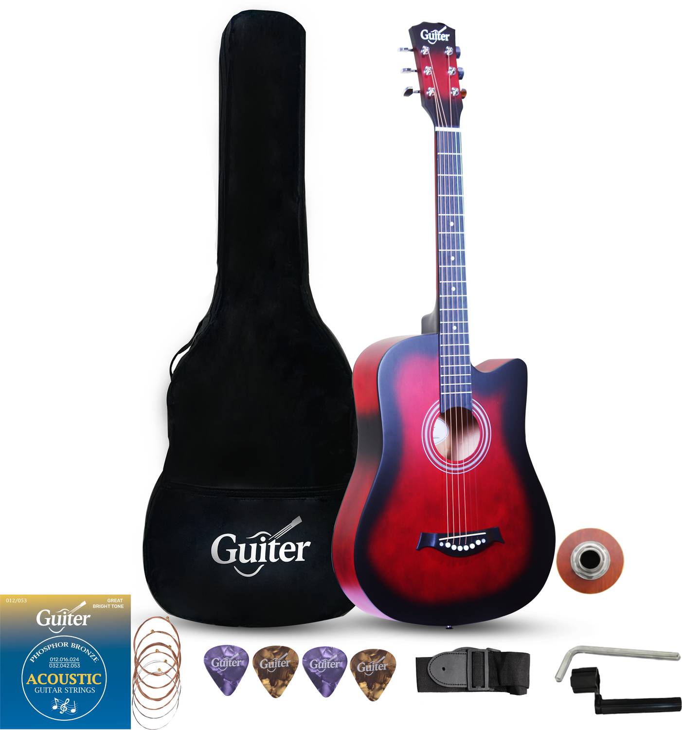 Guiter 38IN-CG Acoustic Guitar with Pickup ,Truss Rod,& Starter k