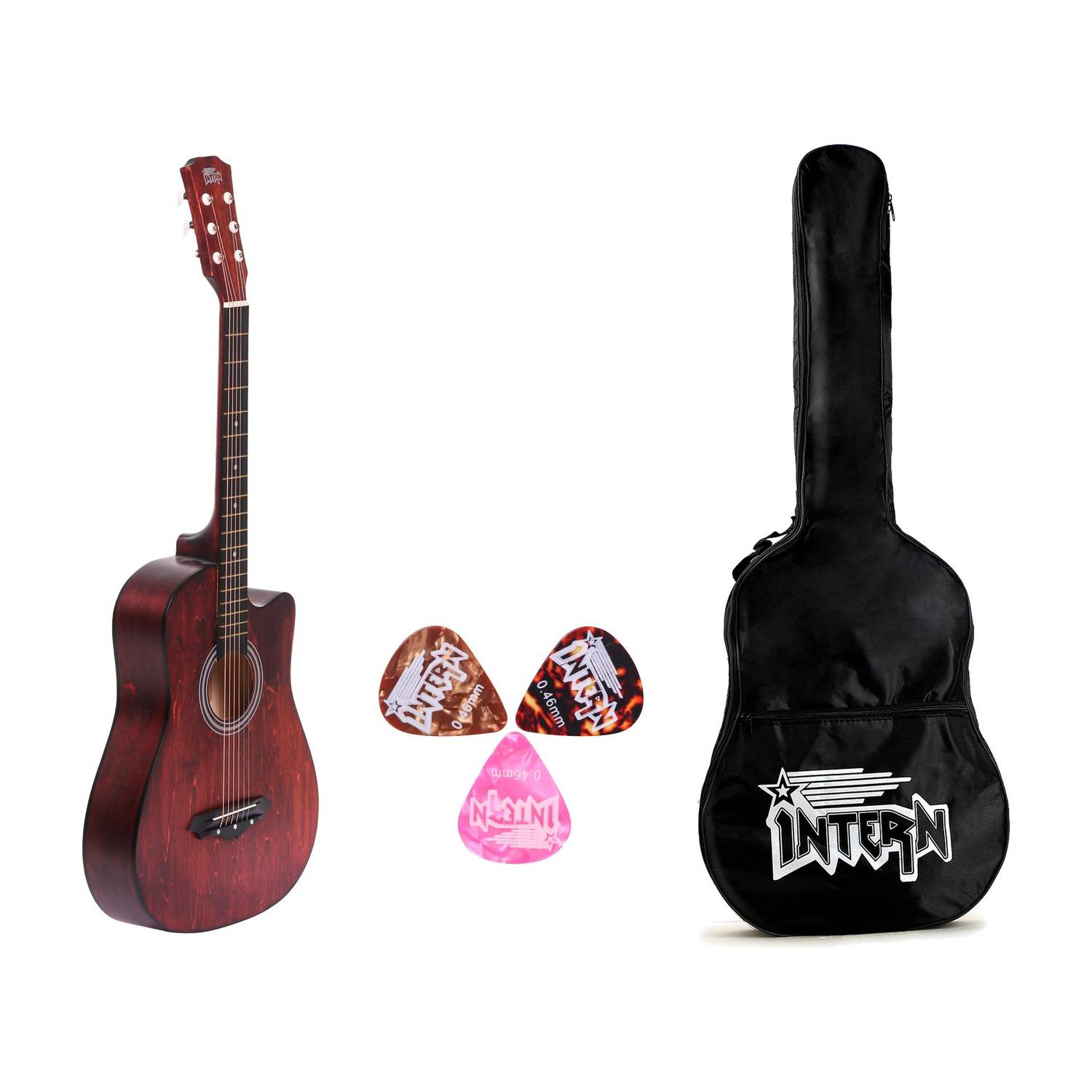 intern INT-38C-LGP-BRN Acoustic Guitar Linden Wood Rosewood Right Hand Orientation