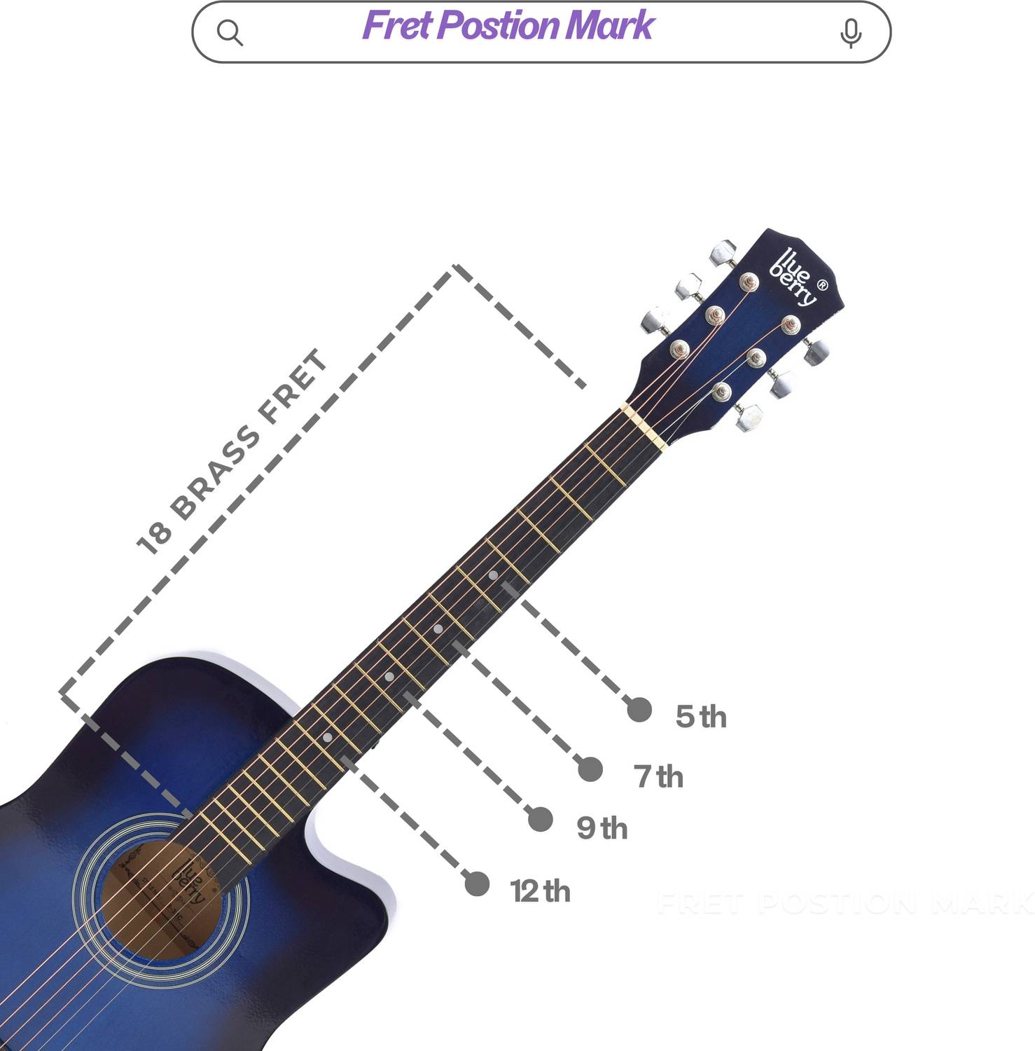 BLUEBERRY 38C Blue 38 Inch Acoustic Guitar Linden Wood Plastic - Image 3