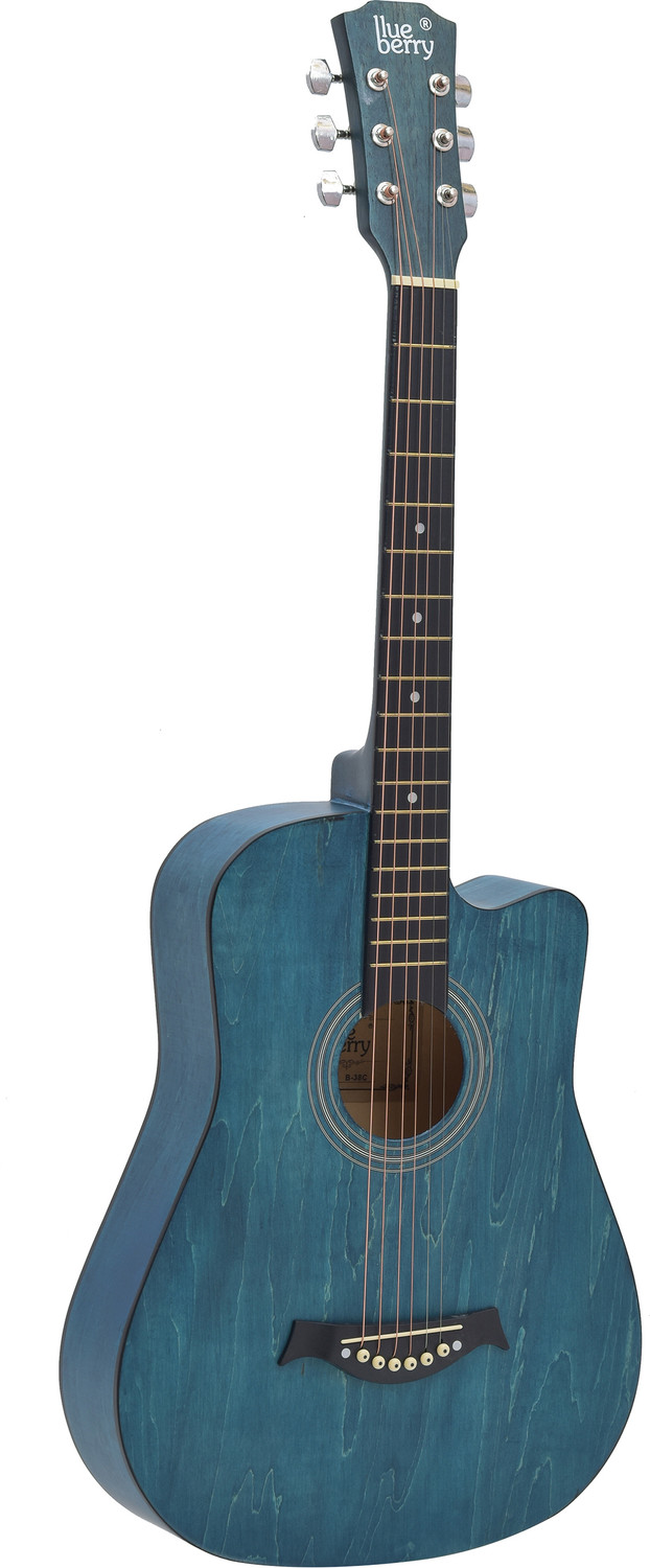 Image of BLUEBERRY B-D38, Retro Blue Acoustic Guitar Linden Wood Synthetic Wood Right Hand Orientation