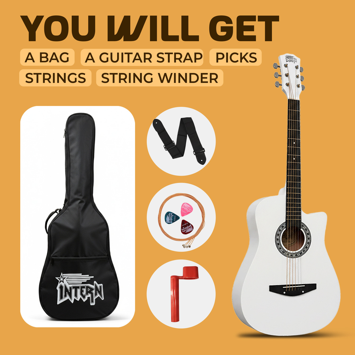 Image of intern White Acoustic Guitar Rosewood Ebony Right Hand Orientation