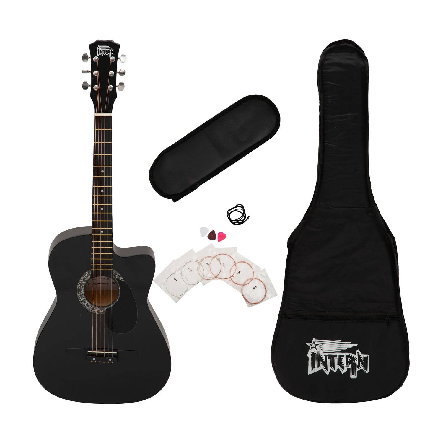 intern INT-38C-BK-G Acoustic Guitar Linden Wood Linden Wood Right Hand Orientation