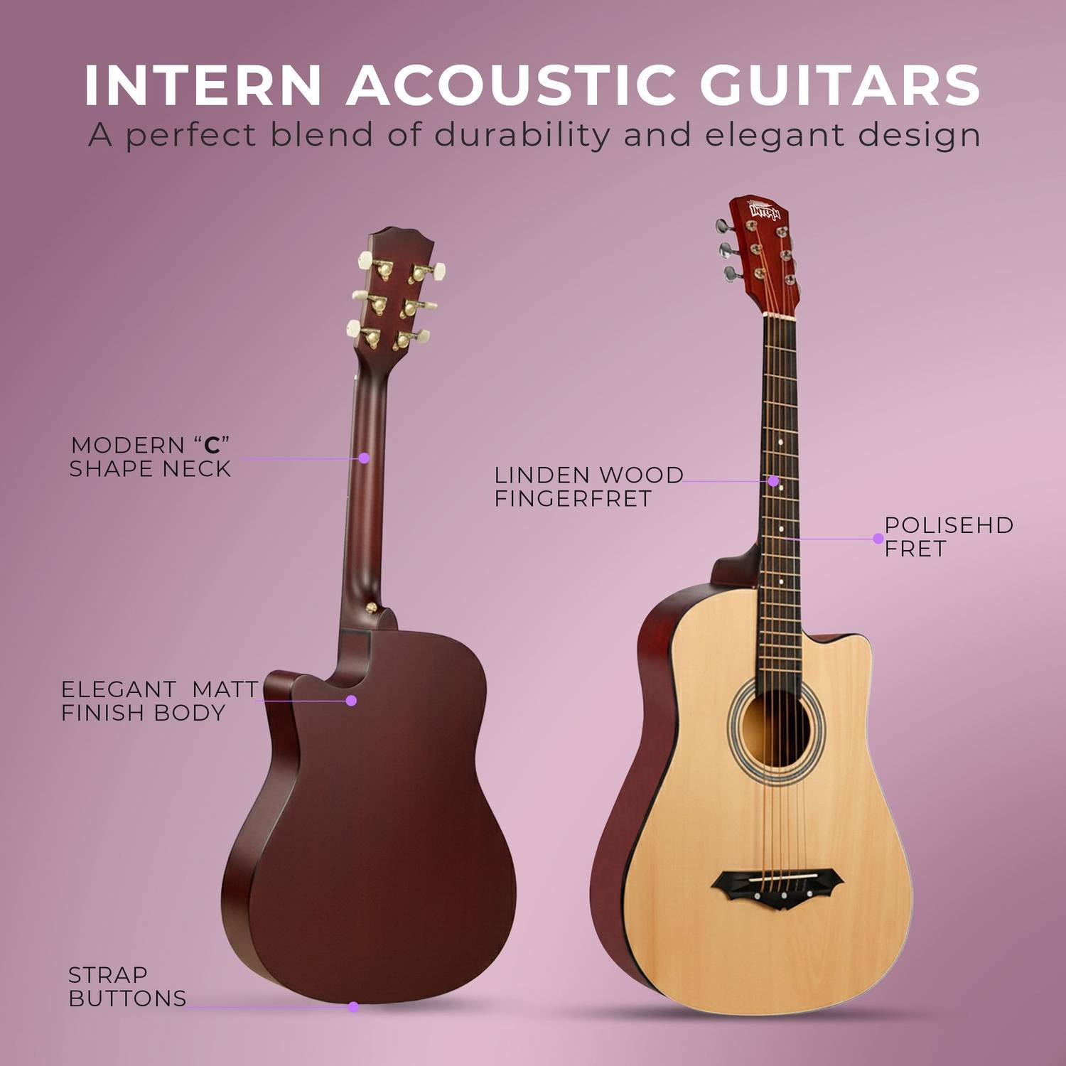 intern INT-38C-NT Acoustic Guitar Linden Wood - Image 4