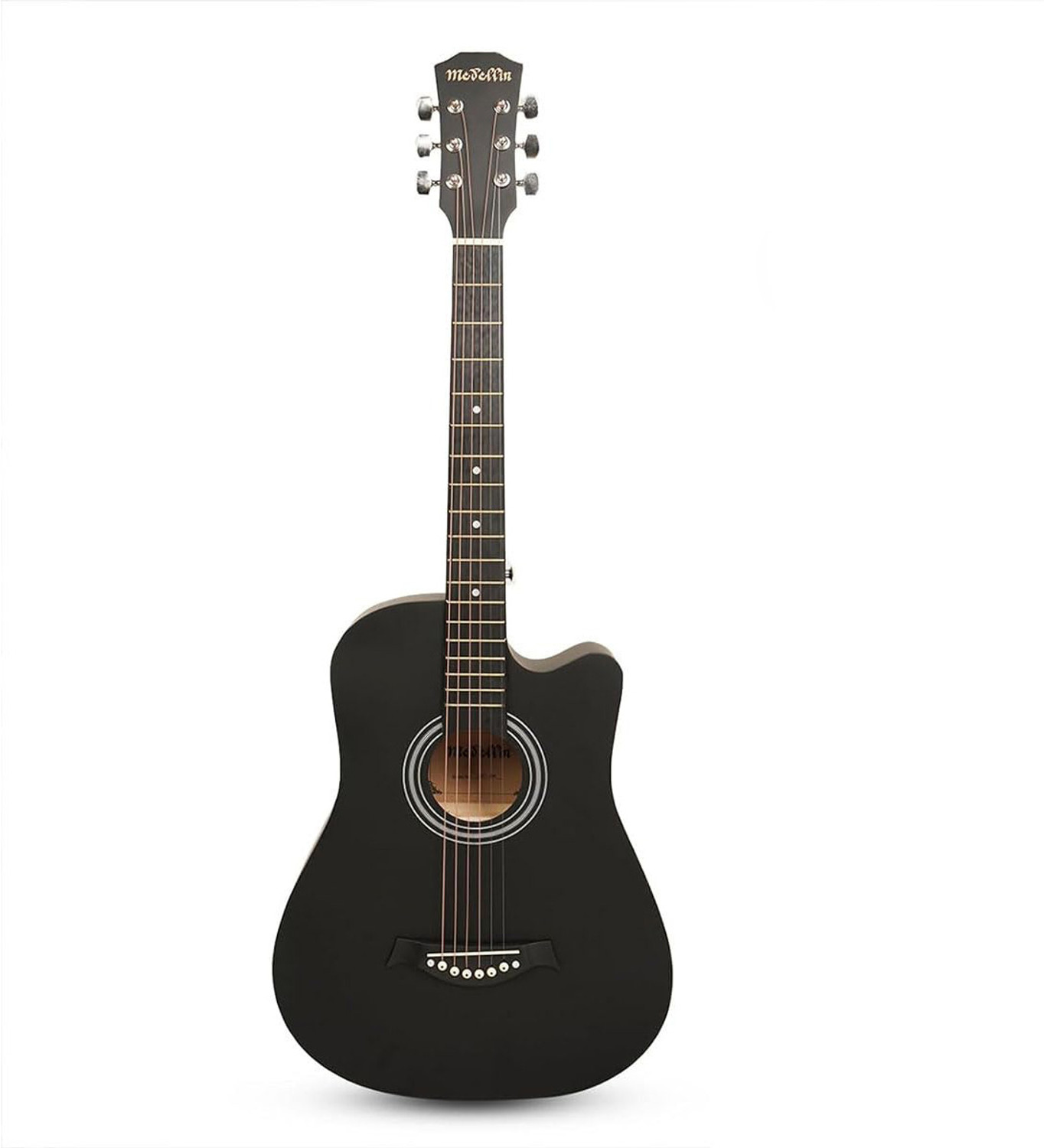 Image of Medellin 38 inch Mat Black Acoustic Guitar Linden Wood Rosewood Right Hand Orientation