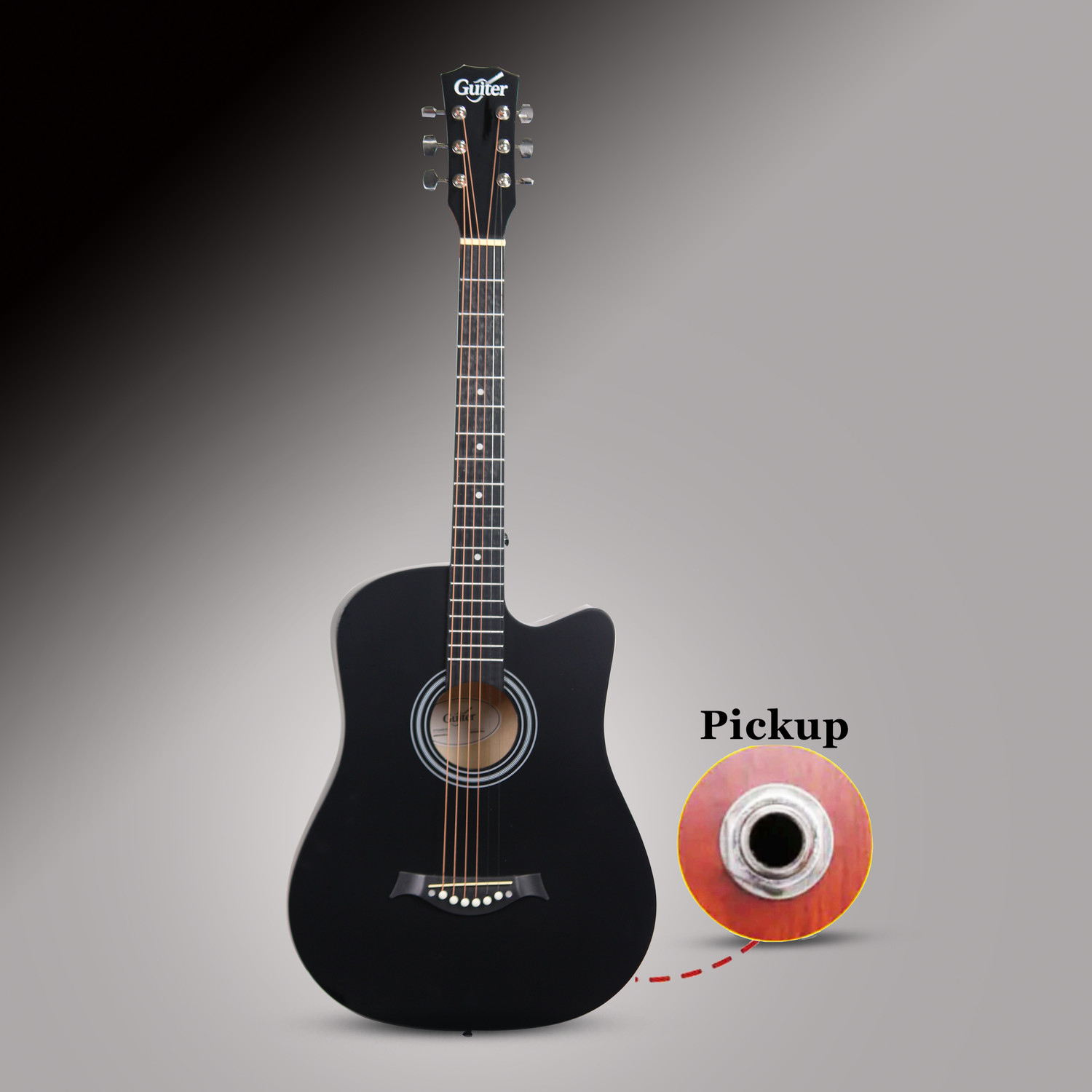 Image of Guiter 38IN-CG Acoustic Guitar with Pickup ,Truss Rod,& Starter kit, Linden & Rosewood Acoustic Guitar Linden Wood Rosewood Right Hand Orientation