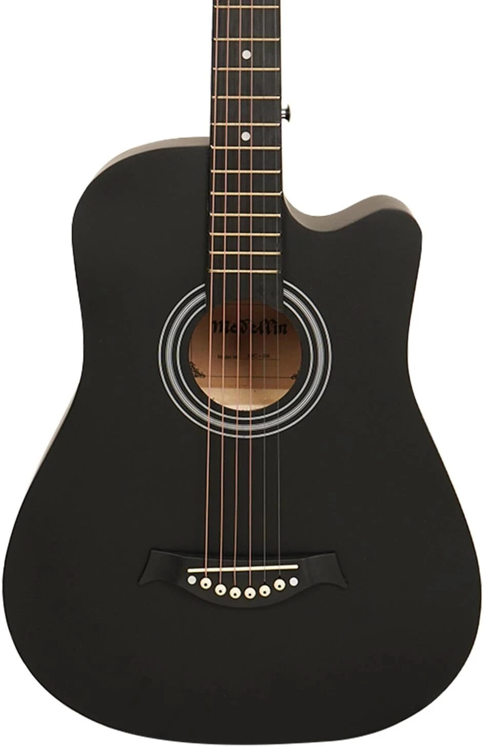 Image of Medellin 38 inch Mat Black Acoustic Guitar Linden Wood Rosewood Right Hand Orientation