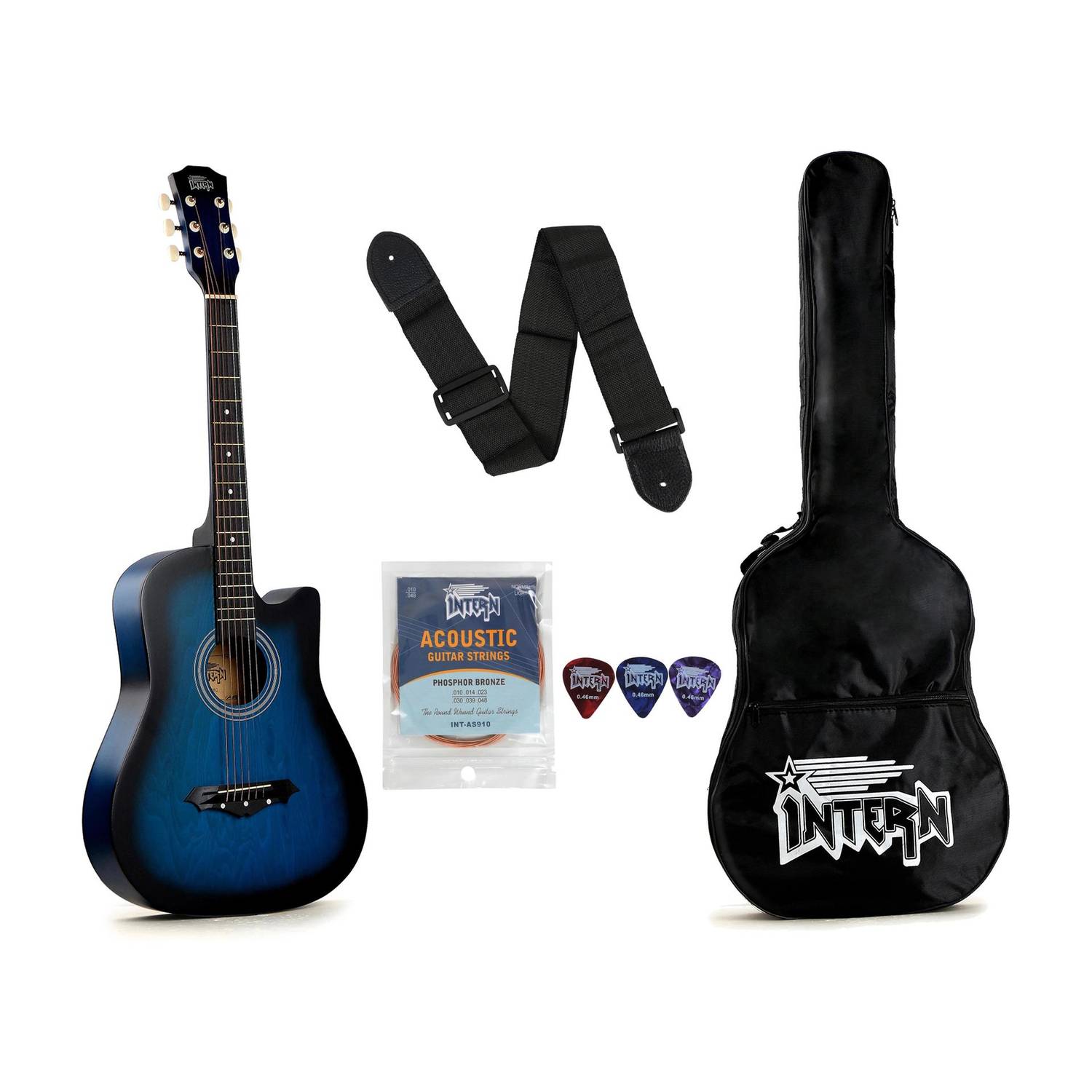 intern INT-38C-BL Acoustic Guitar Linden Wood Rosewood Right Hand Orientation