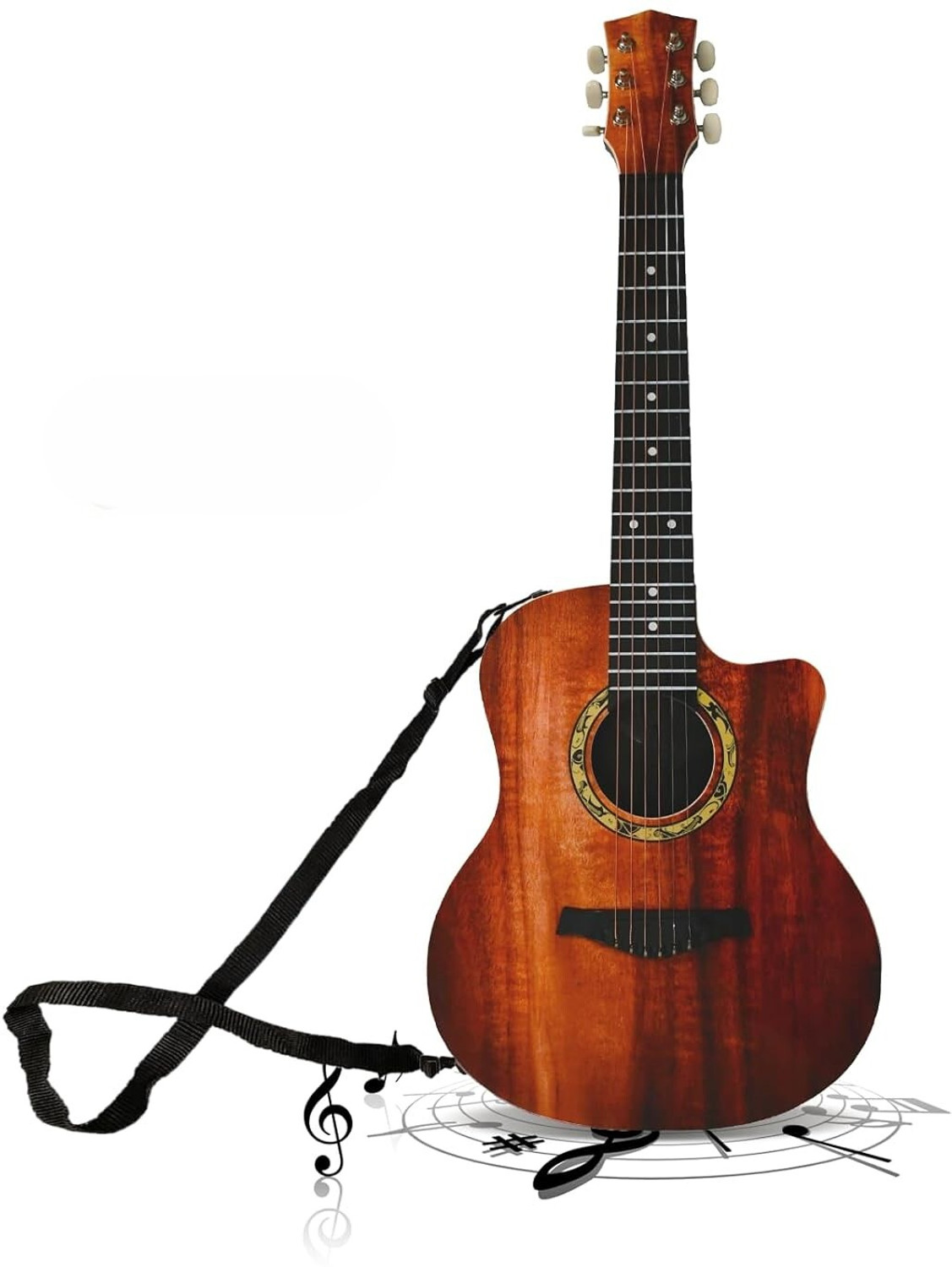 Image of BIYALI Acoustic Guitar 32 Inch 6 String with Cutaway | Beginner Wooden Guitar Acoustic Guitar Linden Wood Rosewood Right Hand Orientation