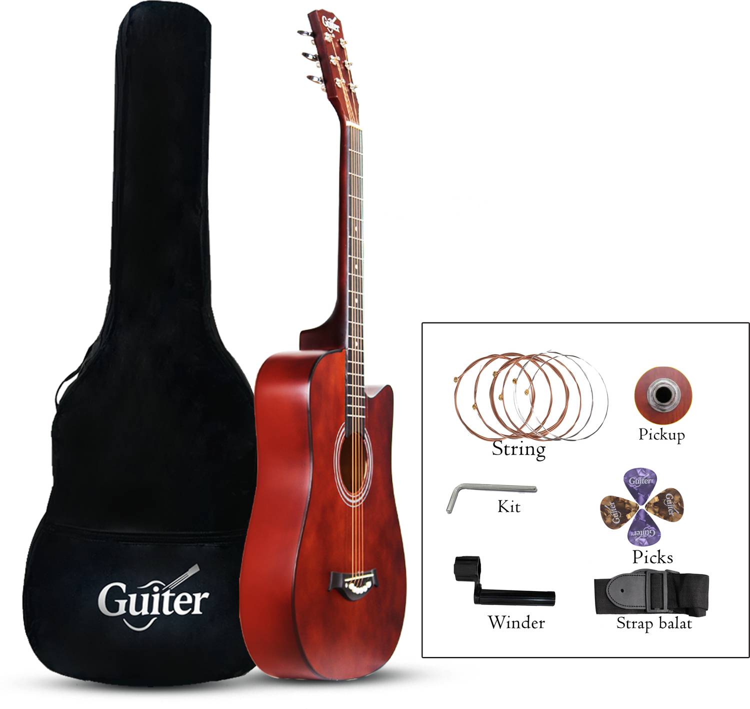 Guiter 38IN-CG Acoustic Guitar with Pickup ,Truss Rod,& Starter k