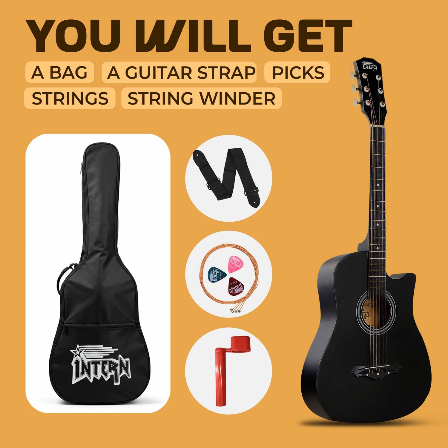 intern Black Acoustic Guitar - Image 4