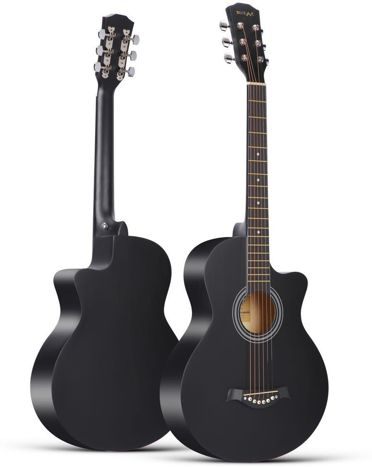 Image of Belear I280 38 Inch Black Matt Spruce Cutaway Dual Action Truss Rod Acoustic Guitar Solid Spruce Rosewood Right Hand Orientation