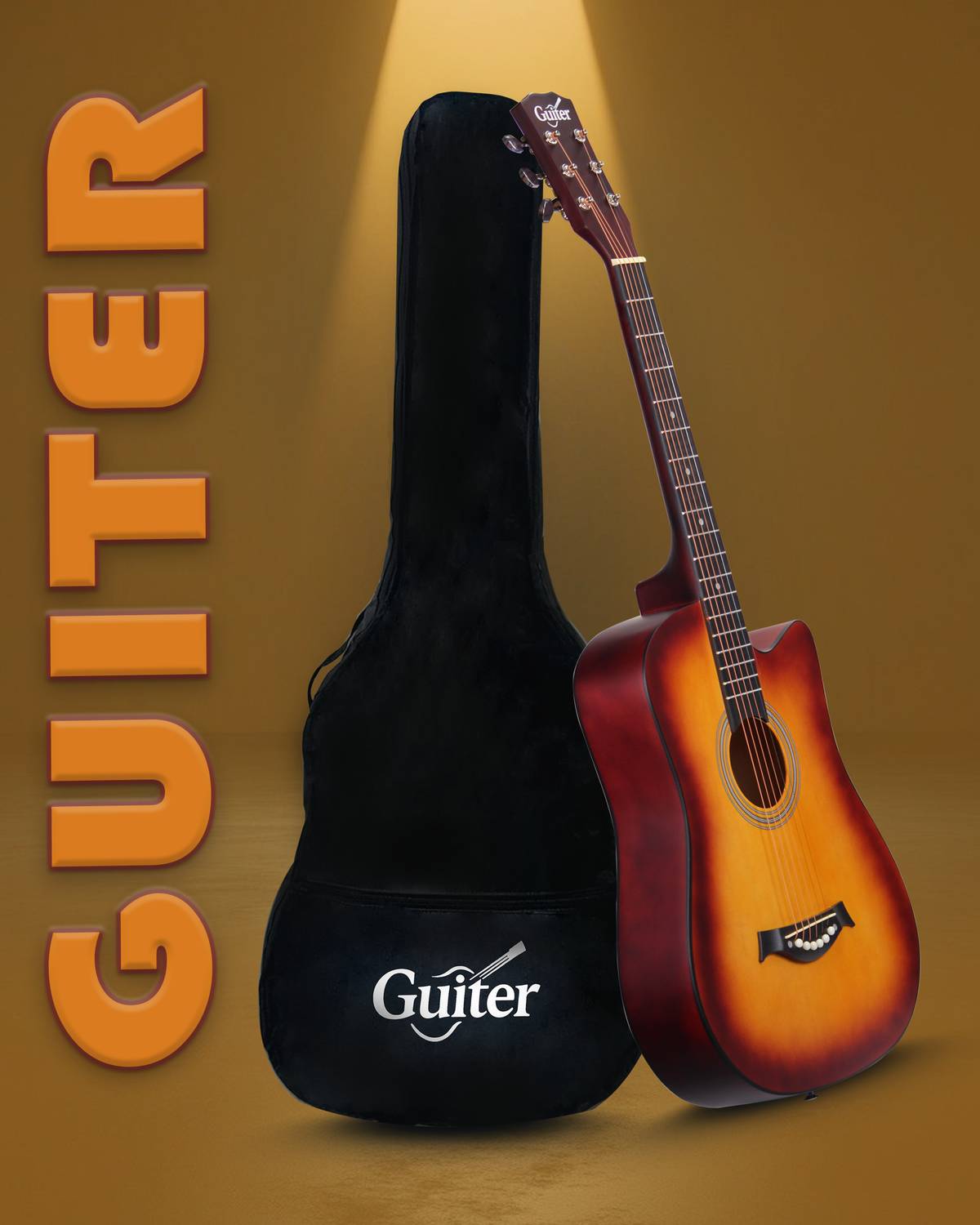 Guiter OTG38-CG-38Inch Cutaway Acoustic Guitar-(2 NOS) Combo Kit