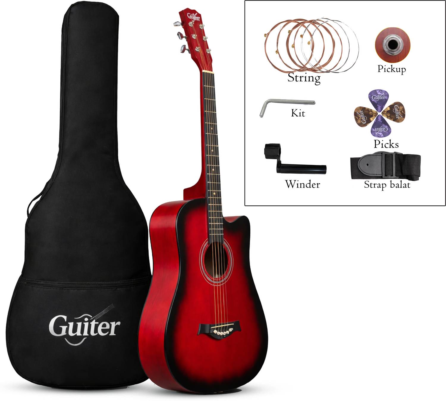 Guiter 38IN-CG Acoustic Guitar with Pickup ,Truss Rod,& Starter