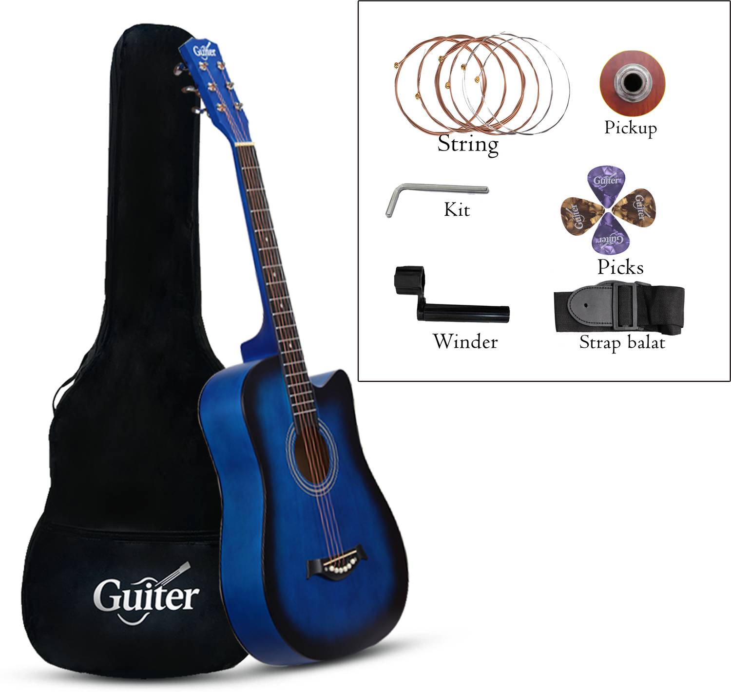 Guiter 38IN-CG Acoustic Guitar with Pickup ,Truss Rod,& Starter k