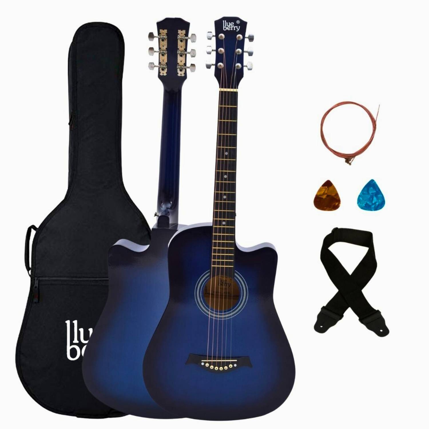 BLUEBERRY 38C Blue 38 Inch Acoustic Guitar Linden Wood Plastic